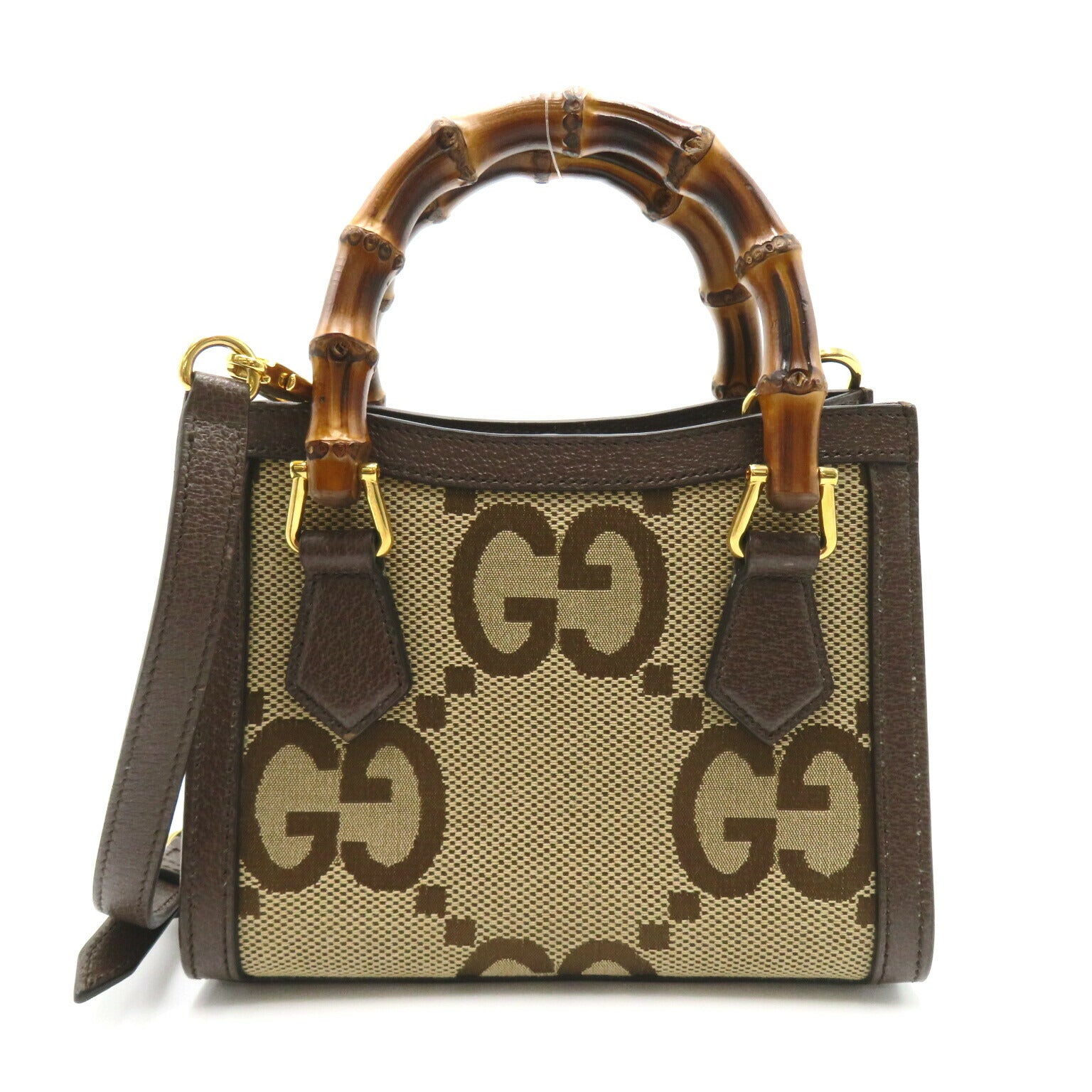 Gucci Jumbo GG 2way Shoulder Bag Canvas Leather Bamboo Handle