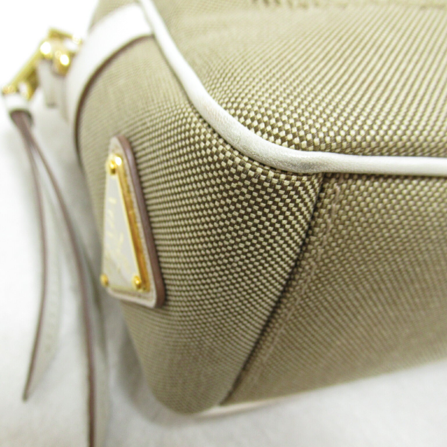 Prada Canvas Leather Shoulder Bag Beige/White