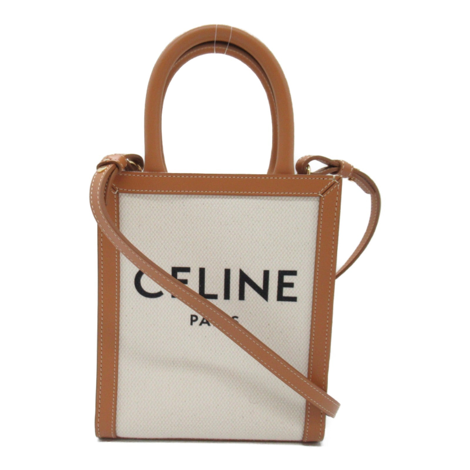 Celine Vertical Cabas Leather Cotton Shoulder Bag