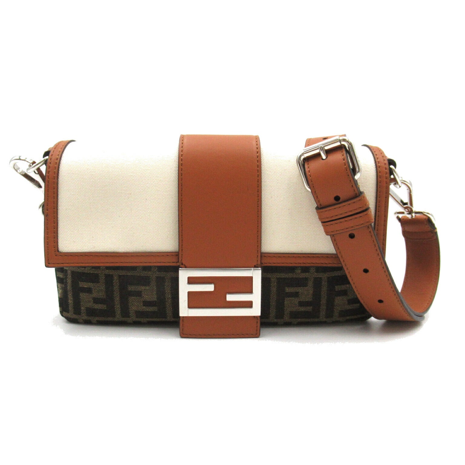 Fendi Zucca Canvas Leather Shoulder Bag 7VA472