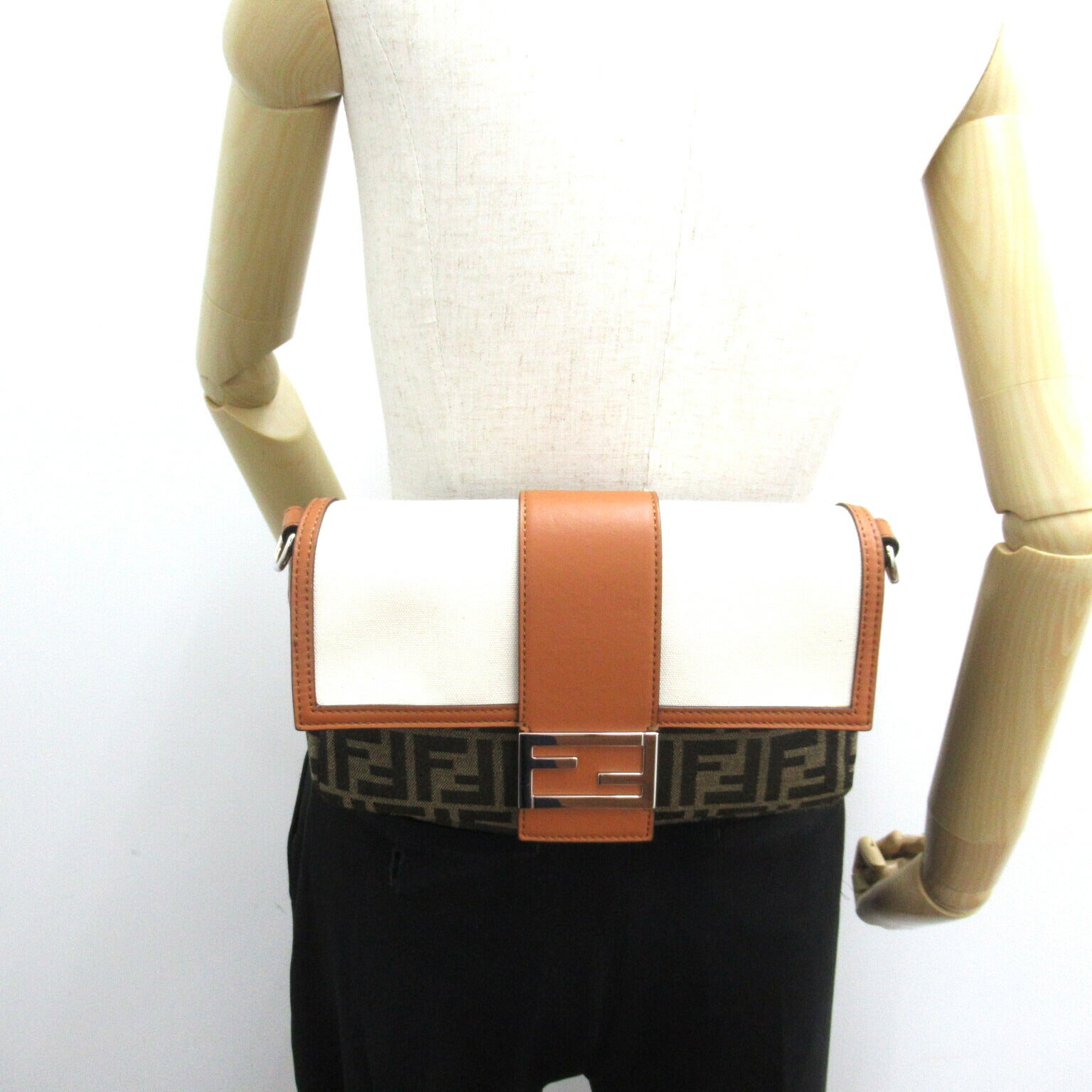 Fendi Zucca Canvas Leather Shoulder Bag 7VA472