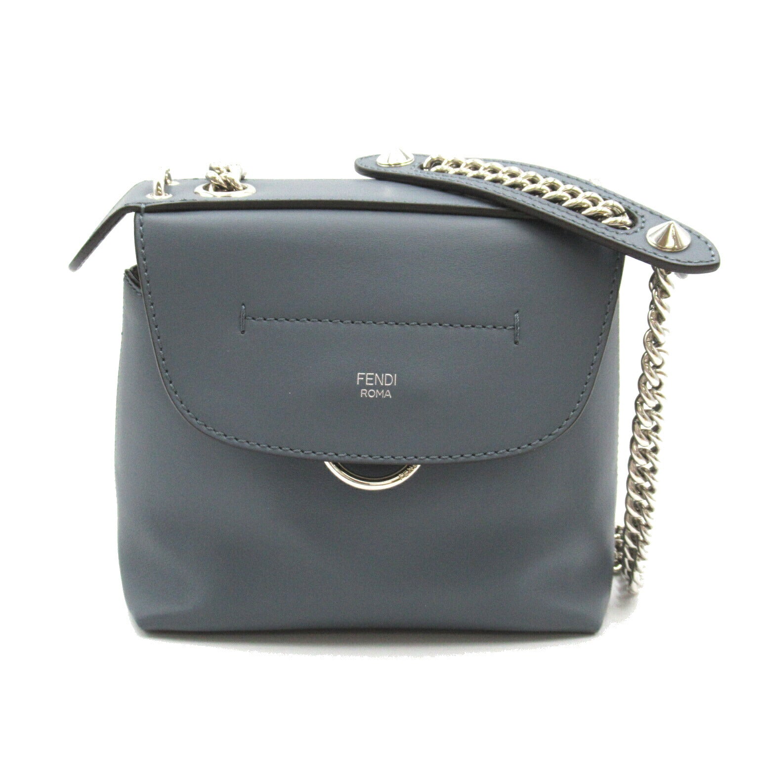 Fendi Leather 2way Shoulder Bag Blue Gray