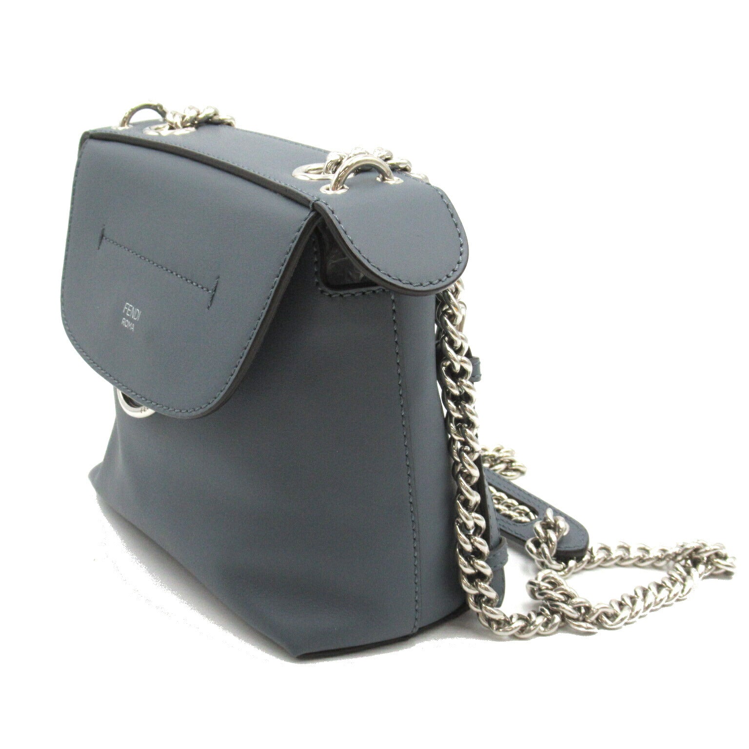 Fendi Leather 2way Shoulder Bag Blue Gray