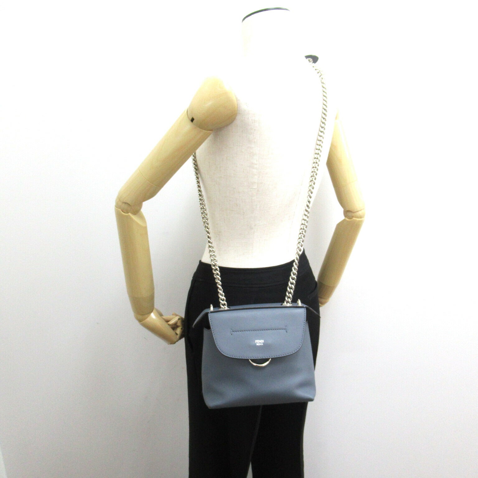 Fendi Leather 2way Shoulder Bag Blue Gray