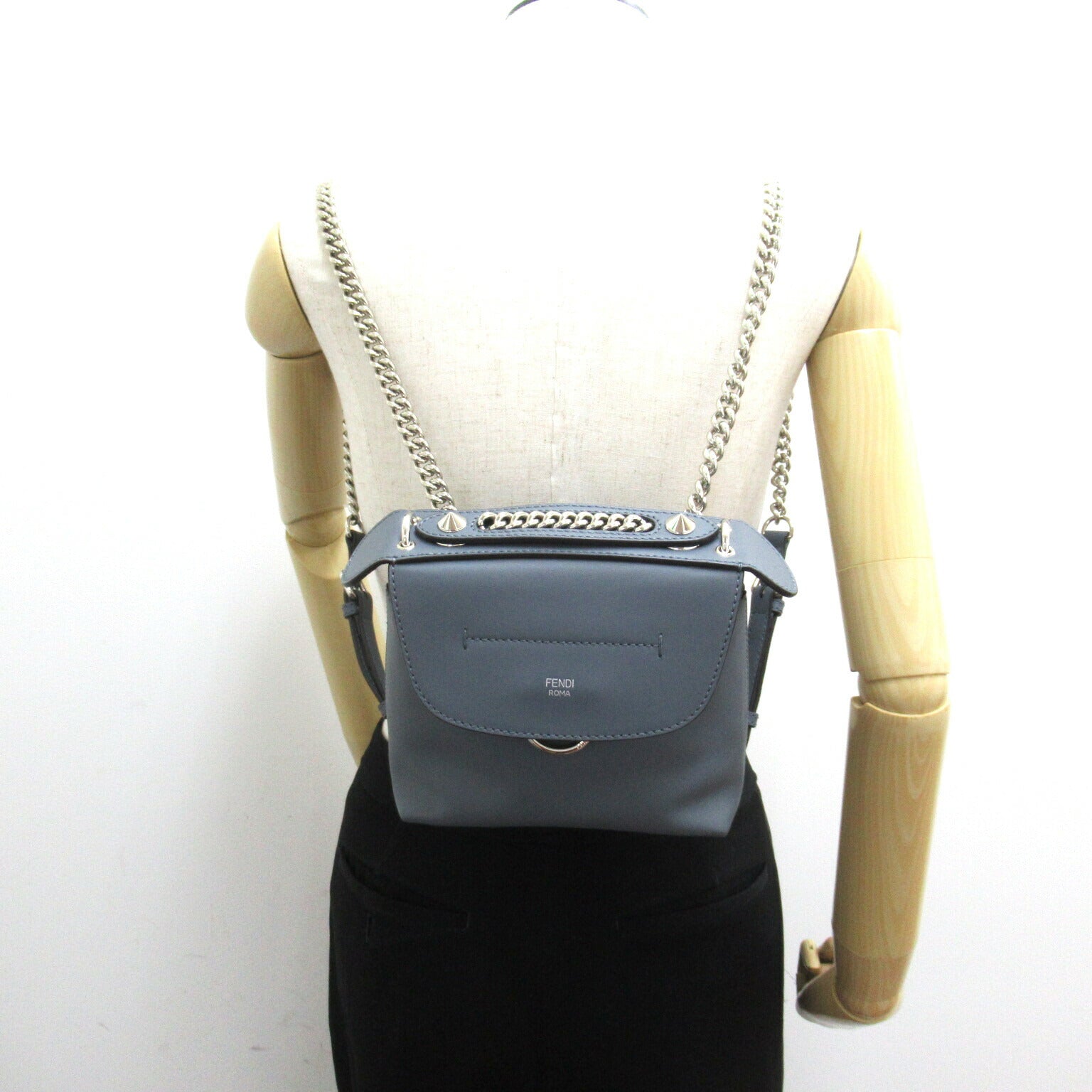 Fendi Leather 2way Shoulder Bag Blue Gray