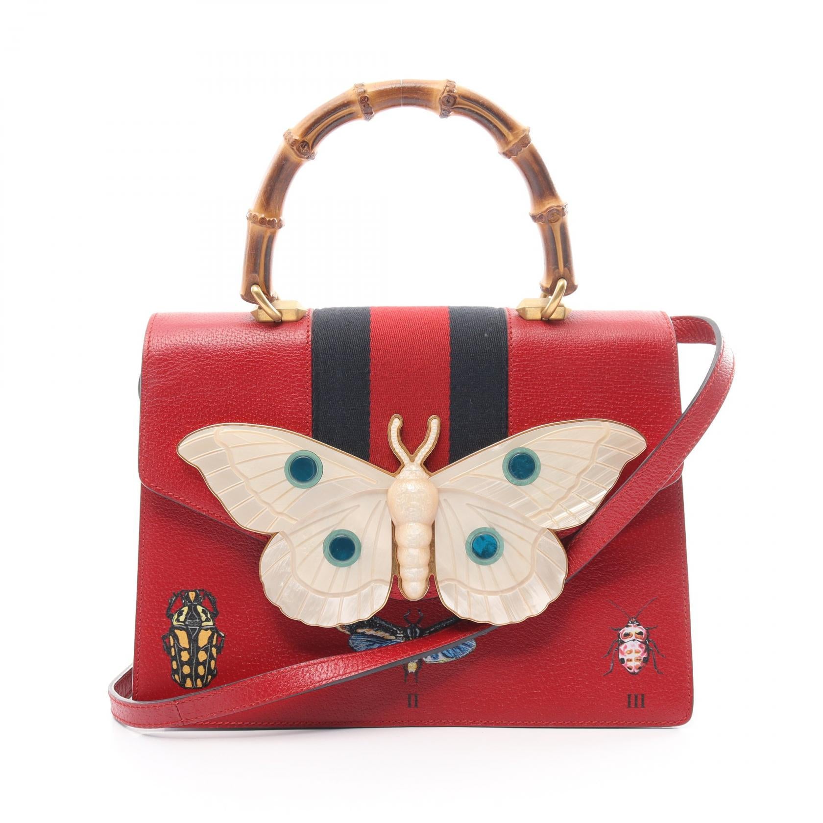 Gucci Bamboo Leather Handbag Red 488691