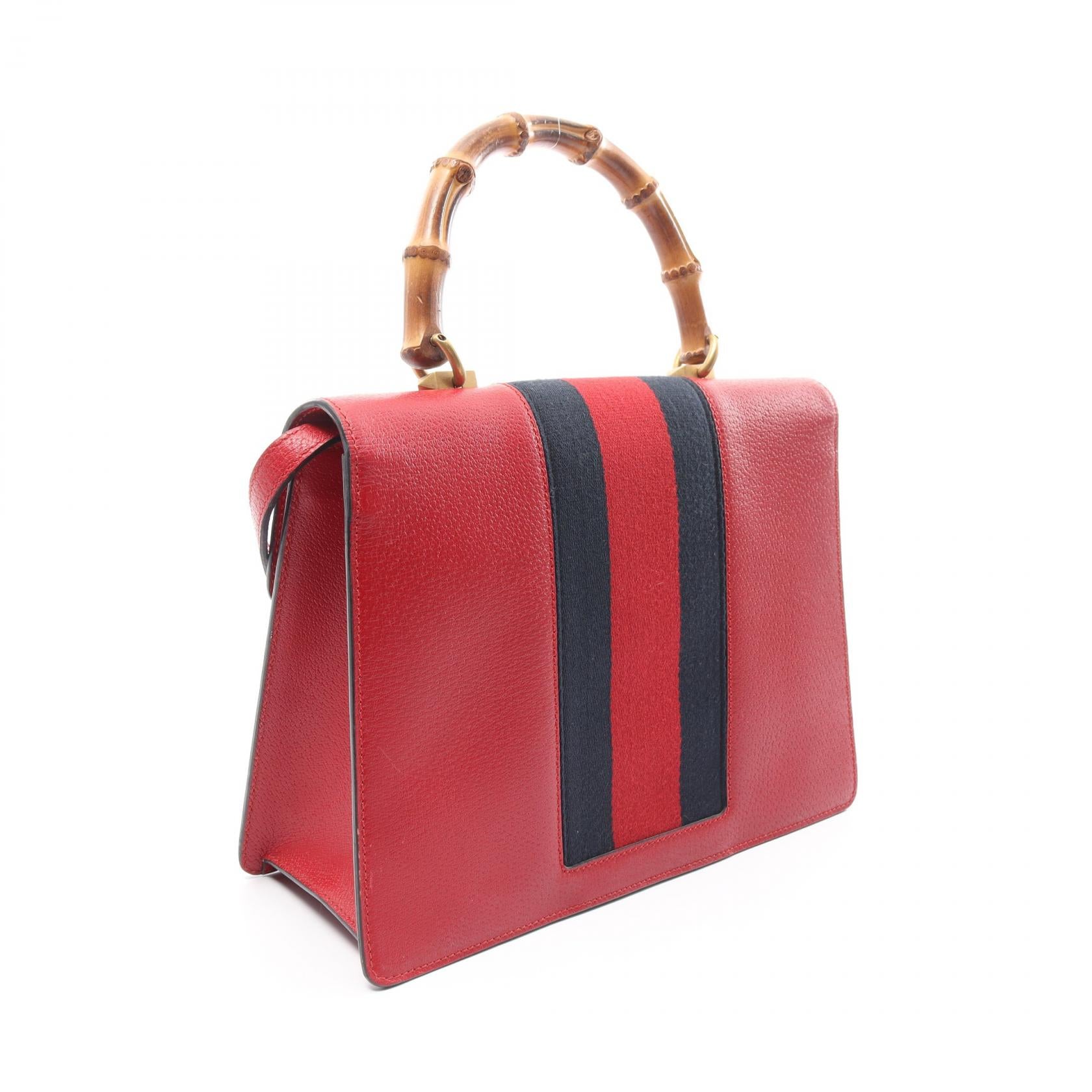 Gucci Bamboo Leather Handbag Red 488691