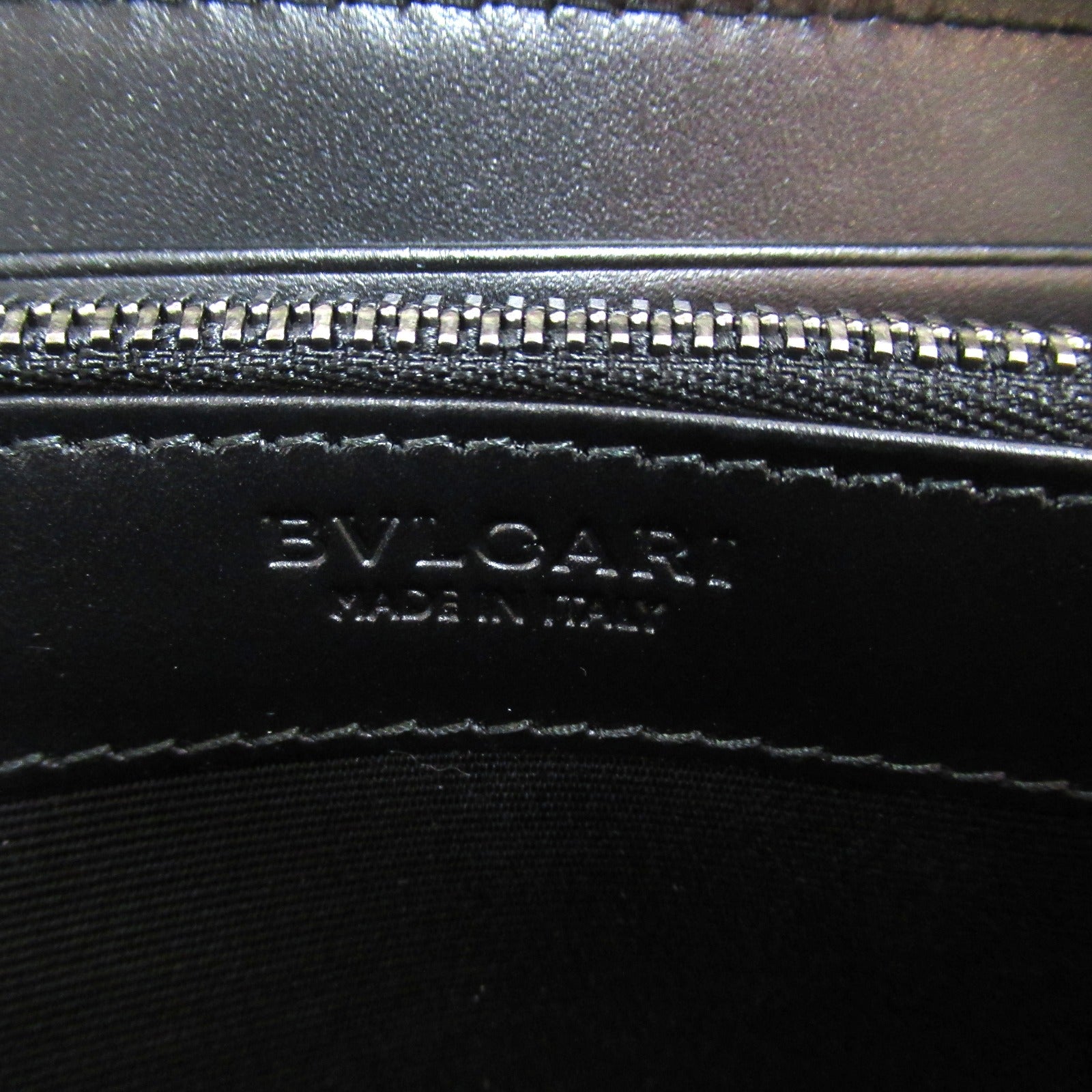 Bvlgari Leather Round Long Wallet Black