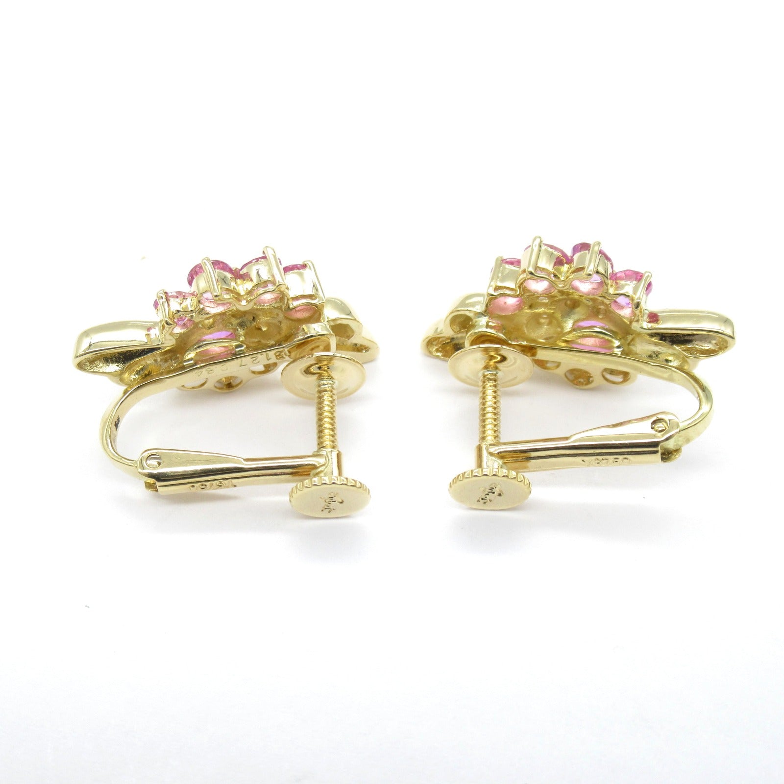 K18 Yellow Gold Pink Sapphire Diamond Earrings