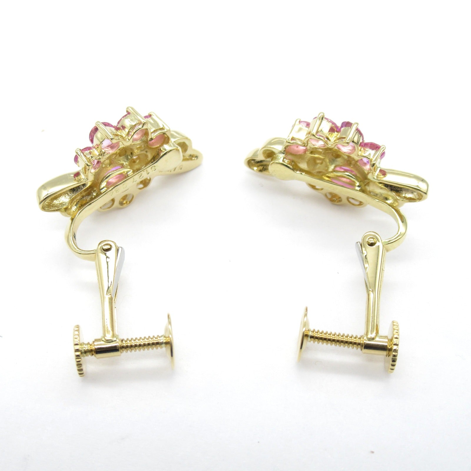 K18 Yellow Gold Pink Sapphire Diamond Earrings