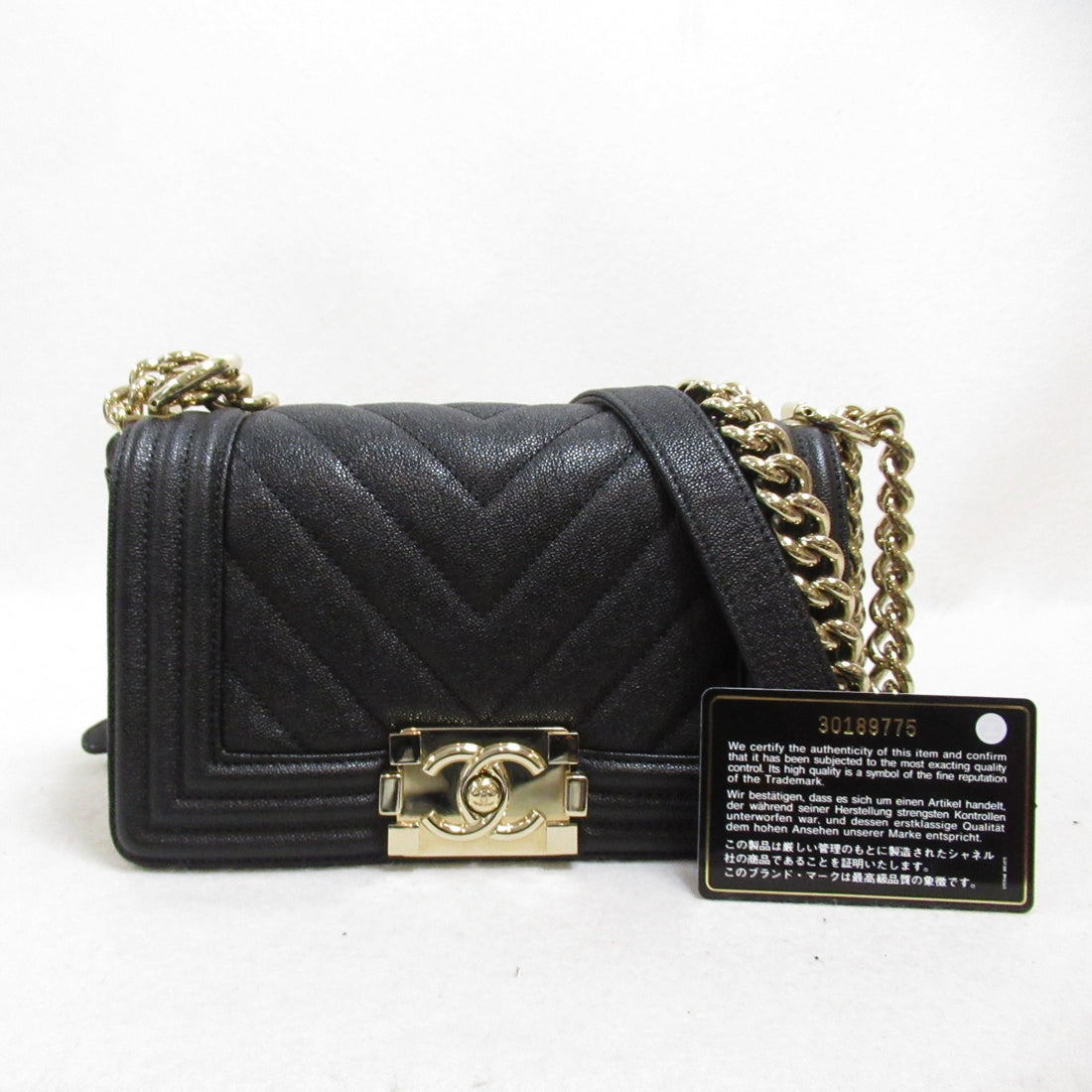 Chanel Boy Caviar Chain Shoulder Bag Black