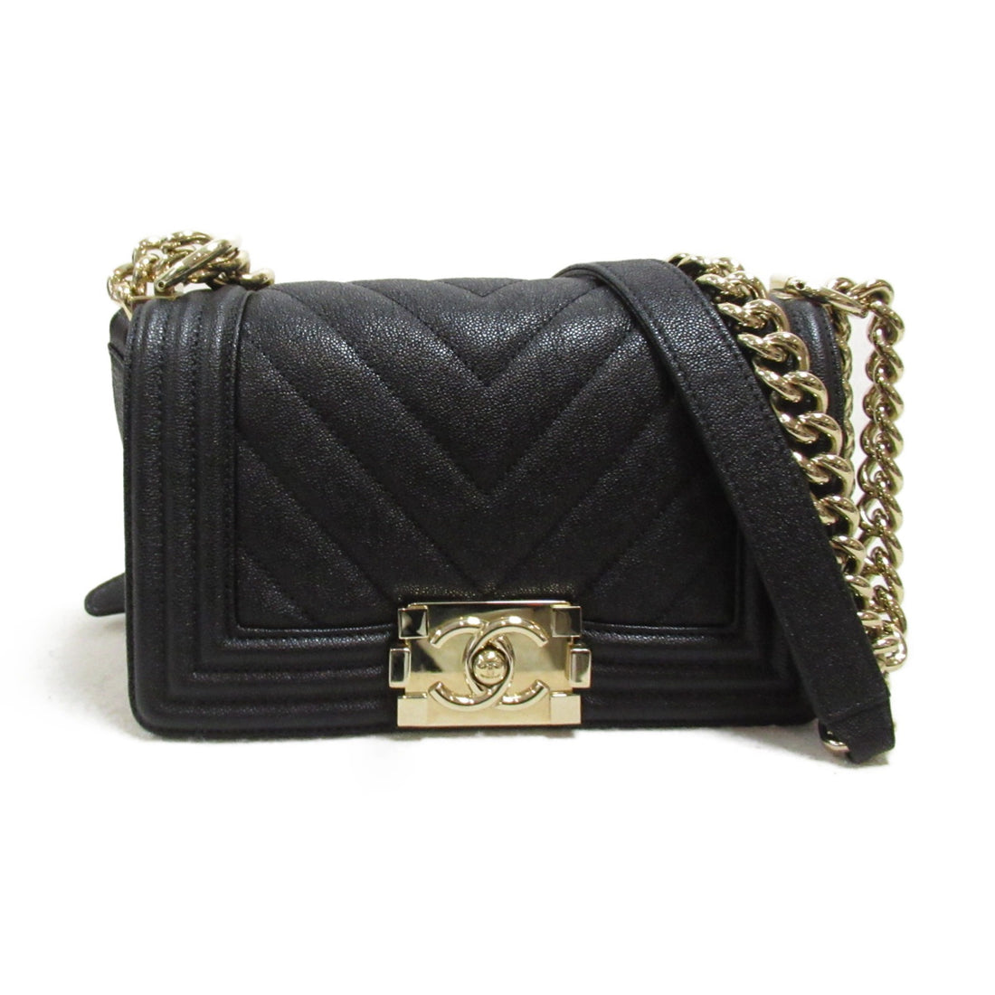 Chanel Boy Caviar Chain Shoulder Bag Black