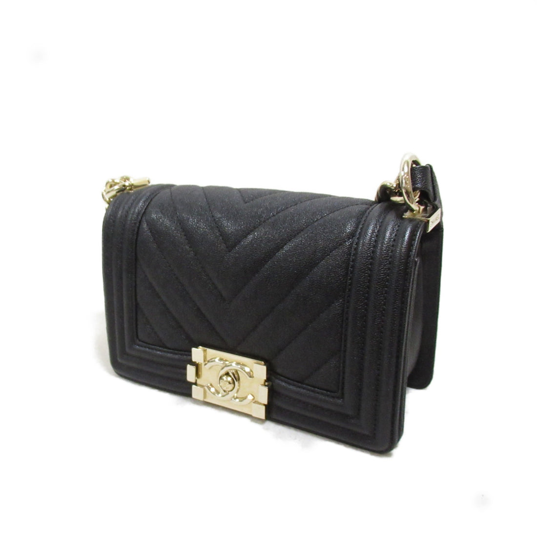 Chanel Boy Caviar Chain Shoulder Bag Black