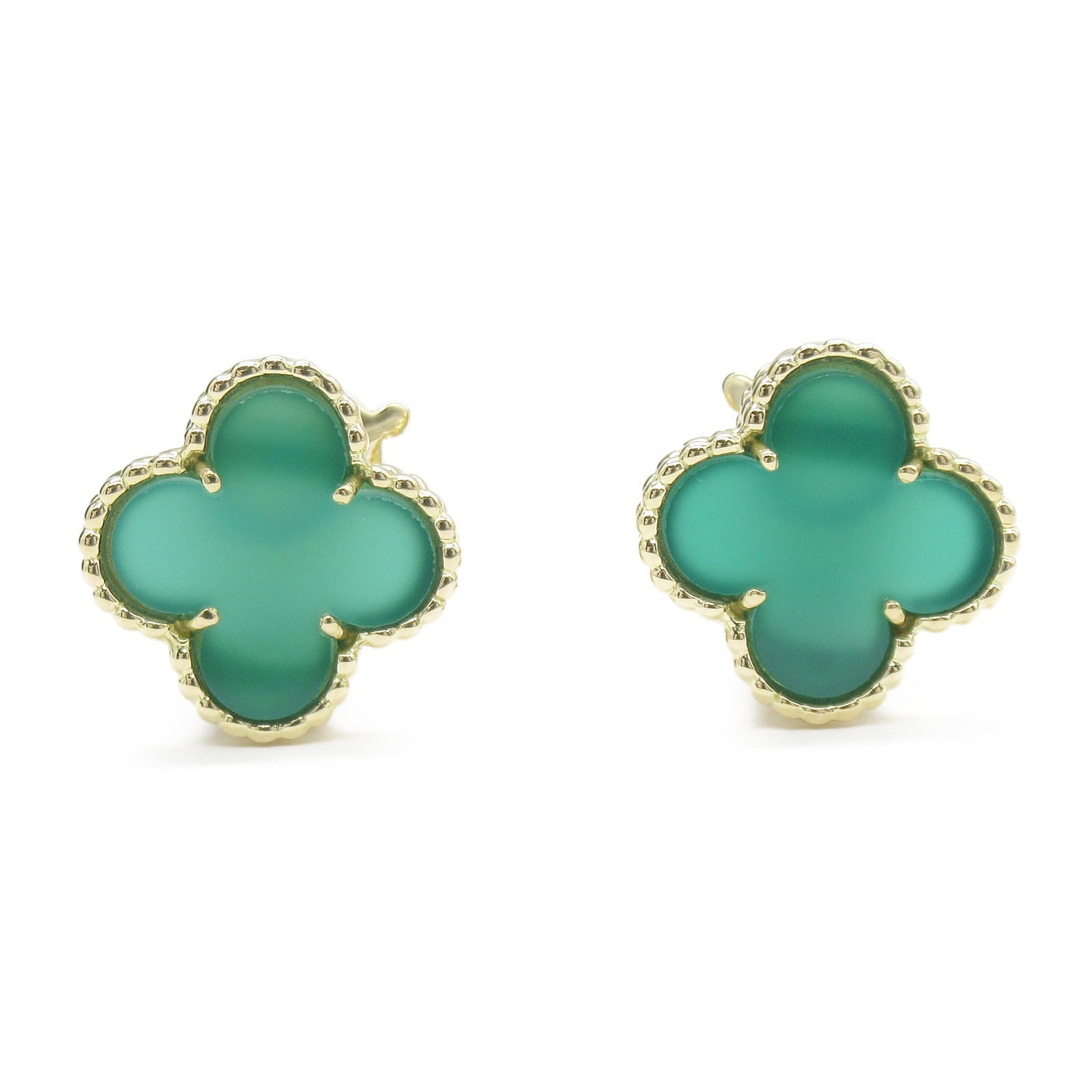 Van Cleef & Arpels Vintage Alhambra Green Agate Earrings K18 YG