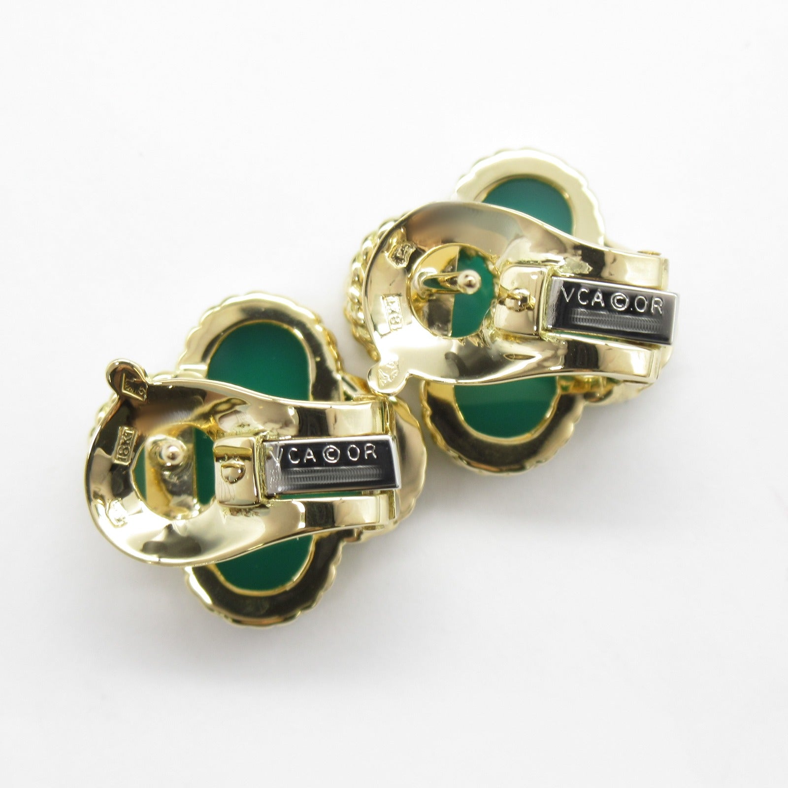 Van Cleef & Arpels Vintage Alhambra Green Agate Earrings K18 YG