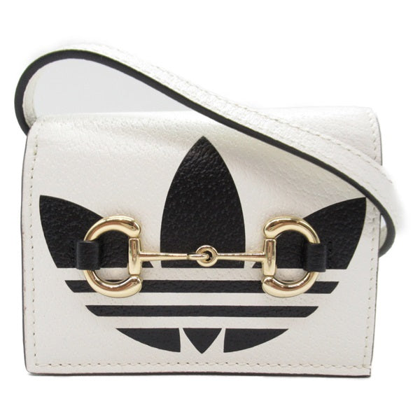 Gucci Adidas X Gucci Leather Compact Wallet on Strap Leather Short Wallet 702248 in Very Good Condition