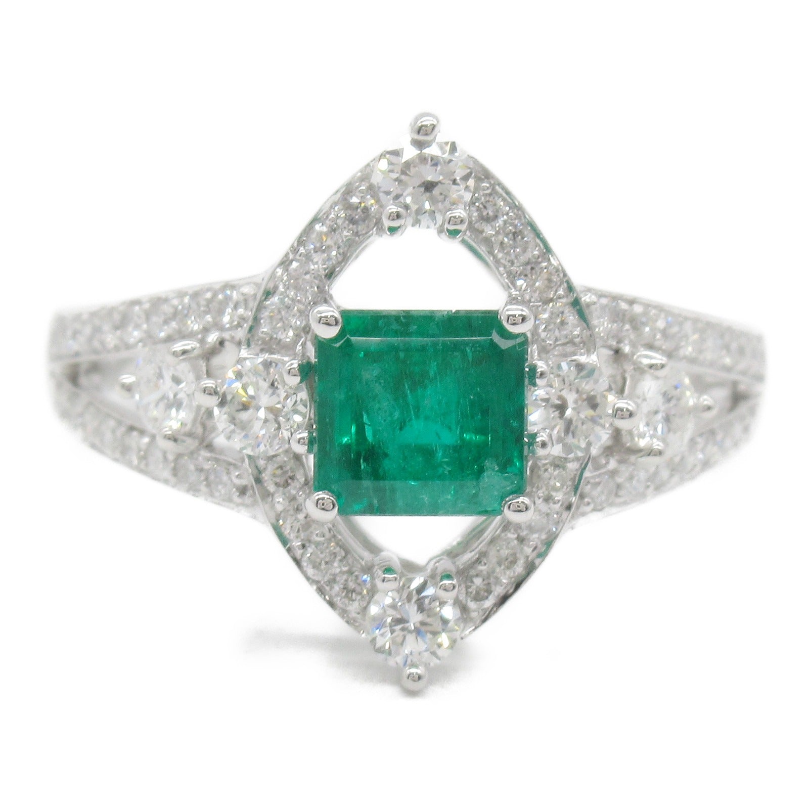 Emerald Diamond Ring K18WG White Gold