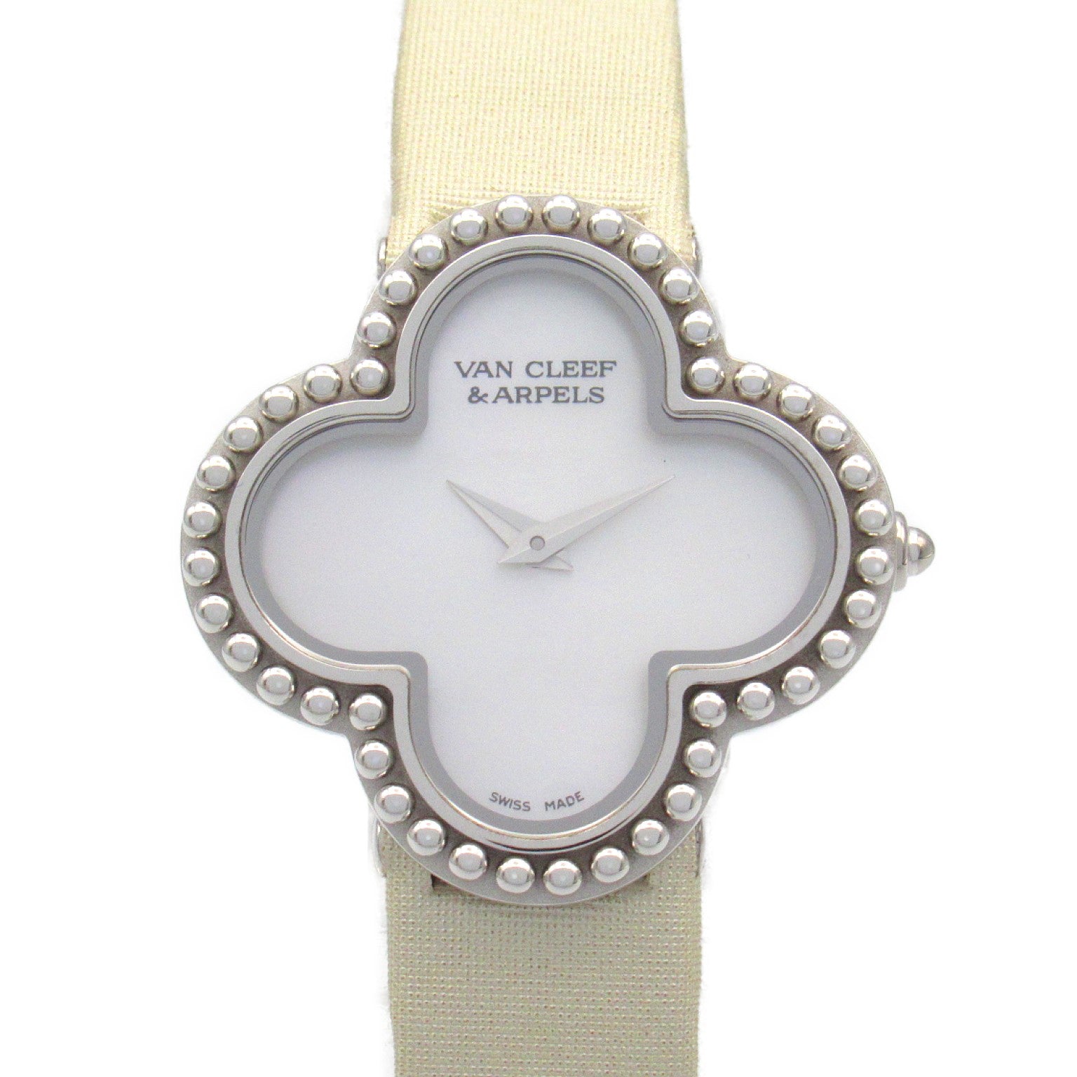 Van Cleef & Arpels Alhambra Watch White Gold Leather