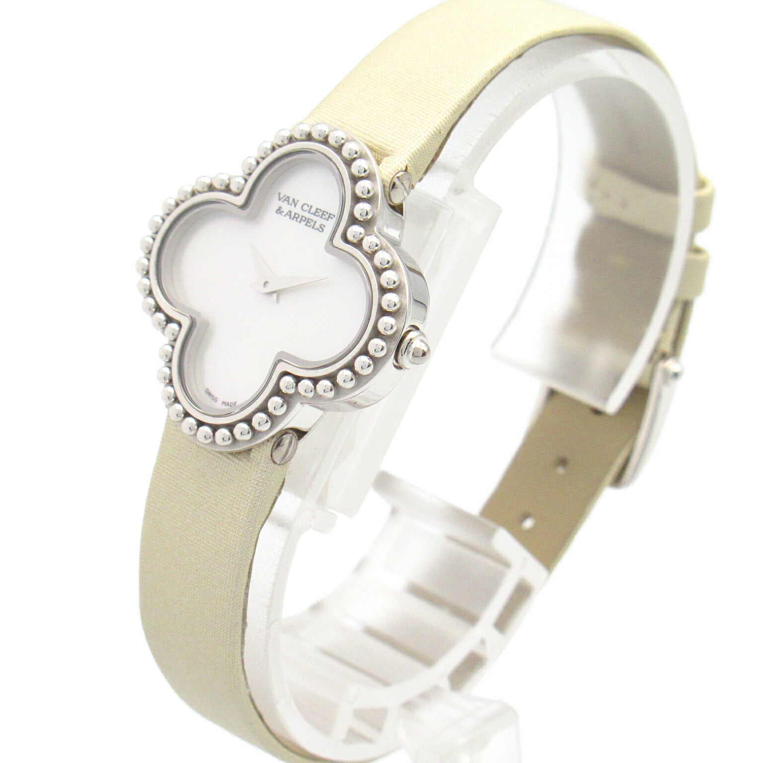 Van Cleef & Arpels Alhambra Watch White Gold Leather