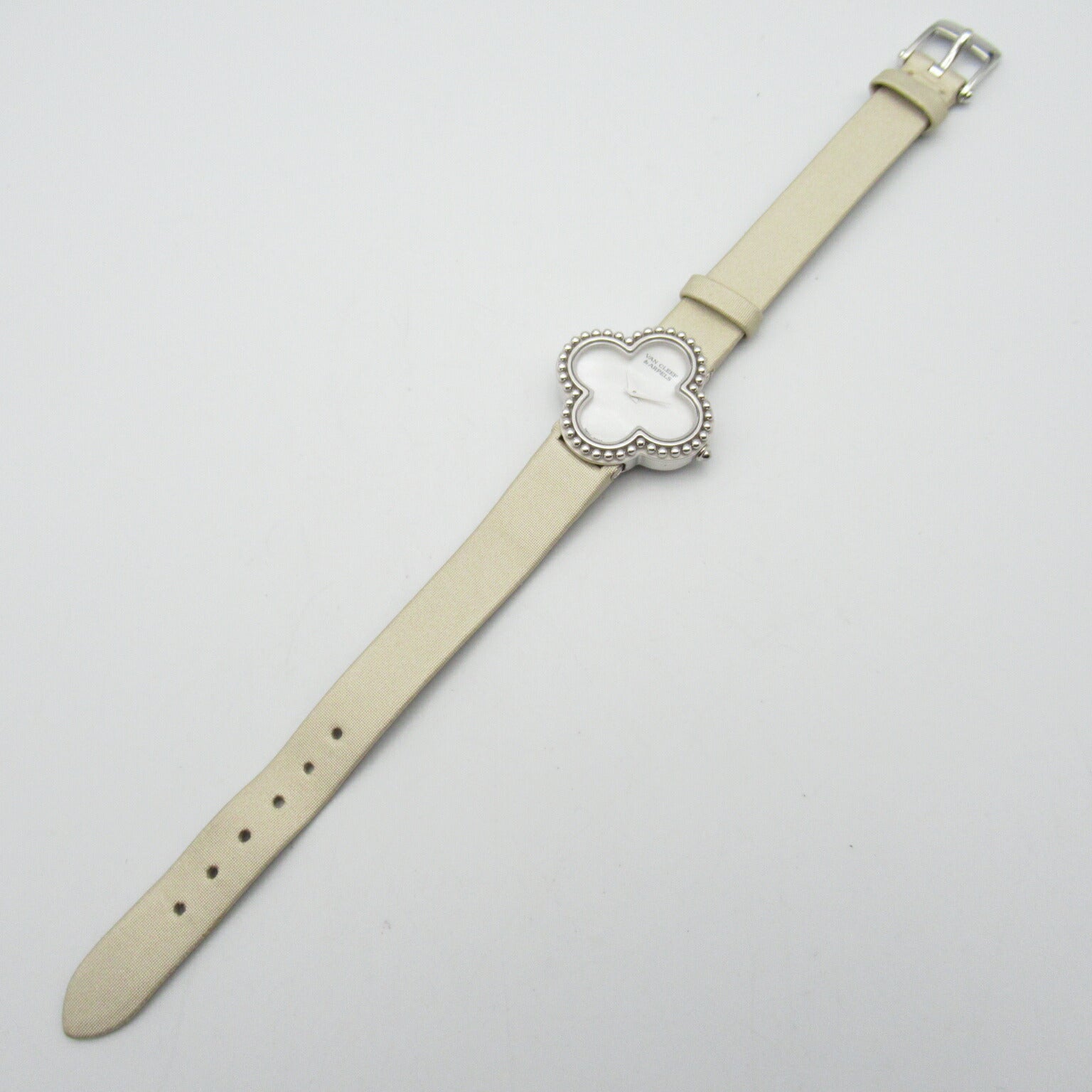 Van Cleef & Arpels Alhambra Watch White Gold Leather