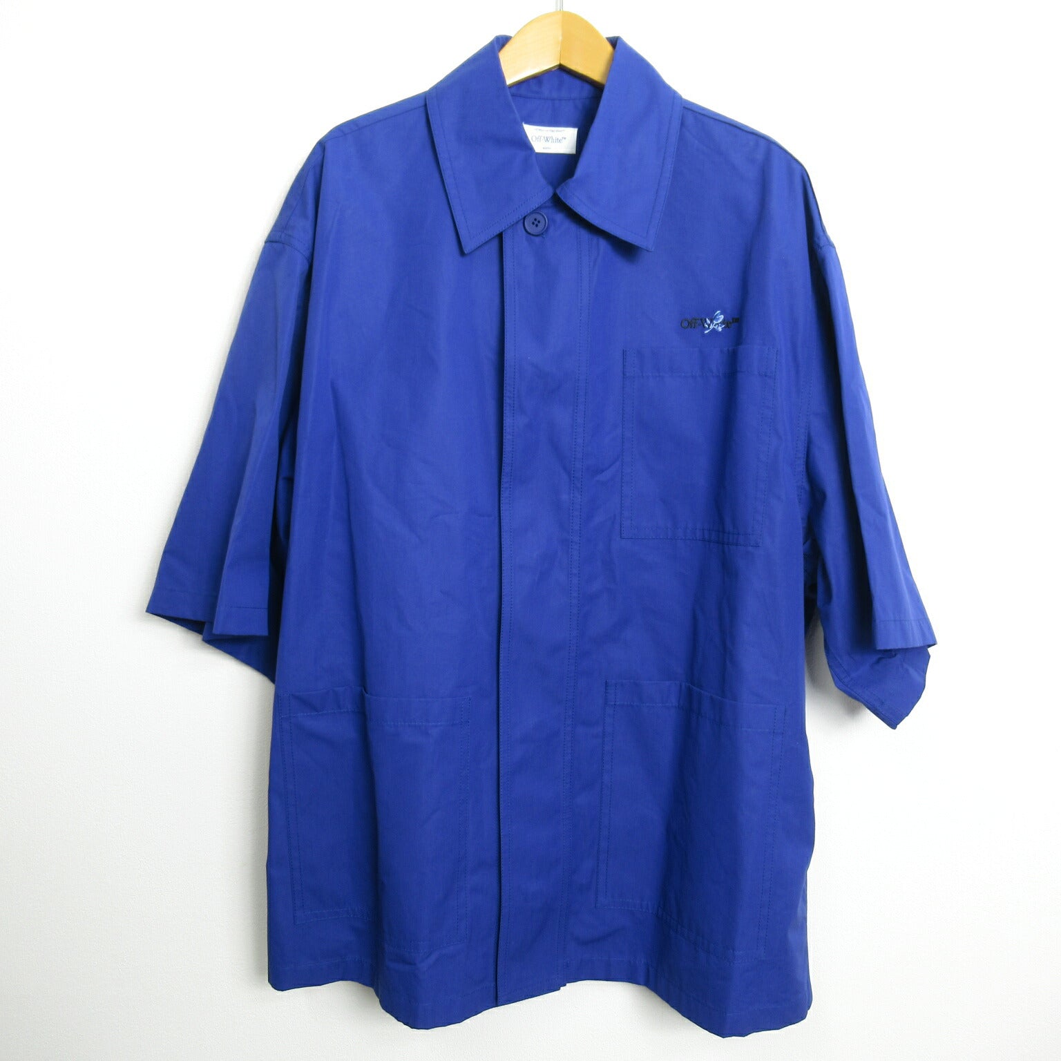 Off-White Cotton Short Sleeve Shirt Blue