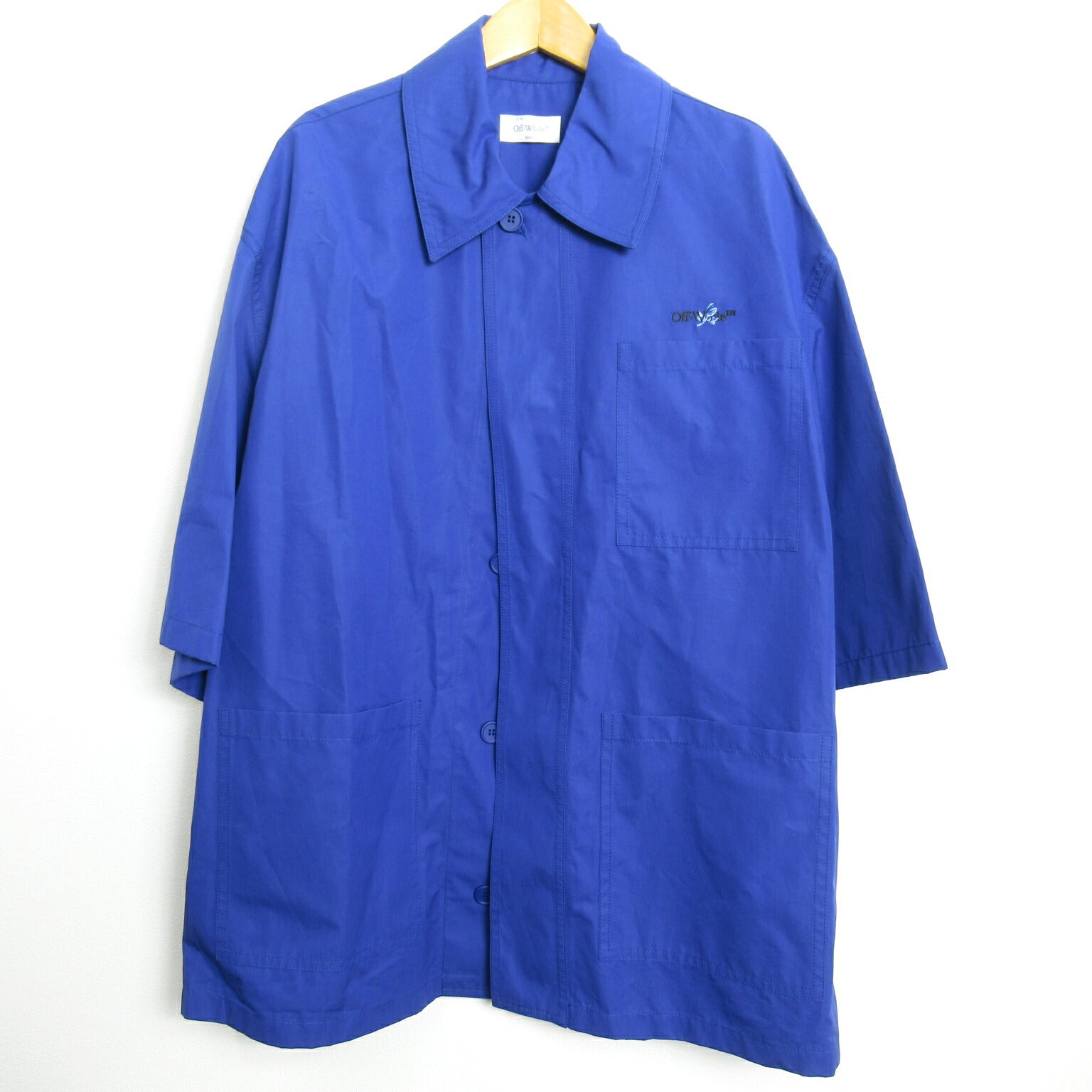 Off-White Cotton Short Sleeve Shirt Blue