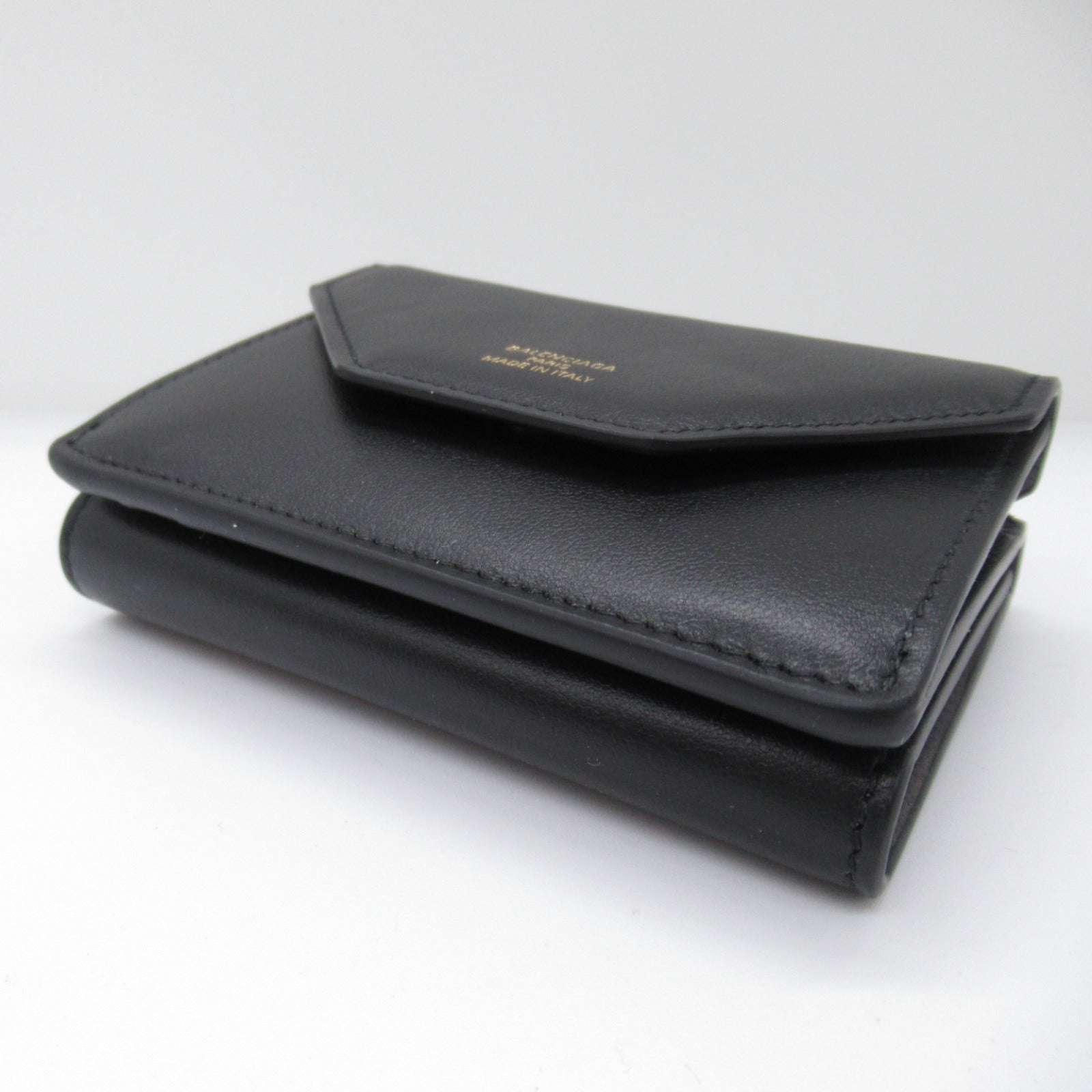 Balenciaga Leather Tri-Fold Wallet Black