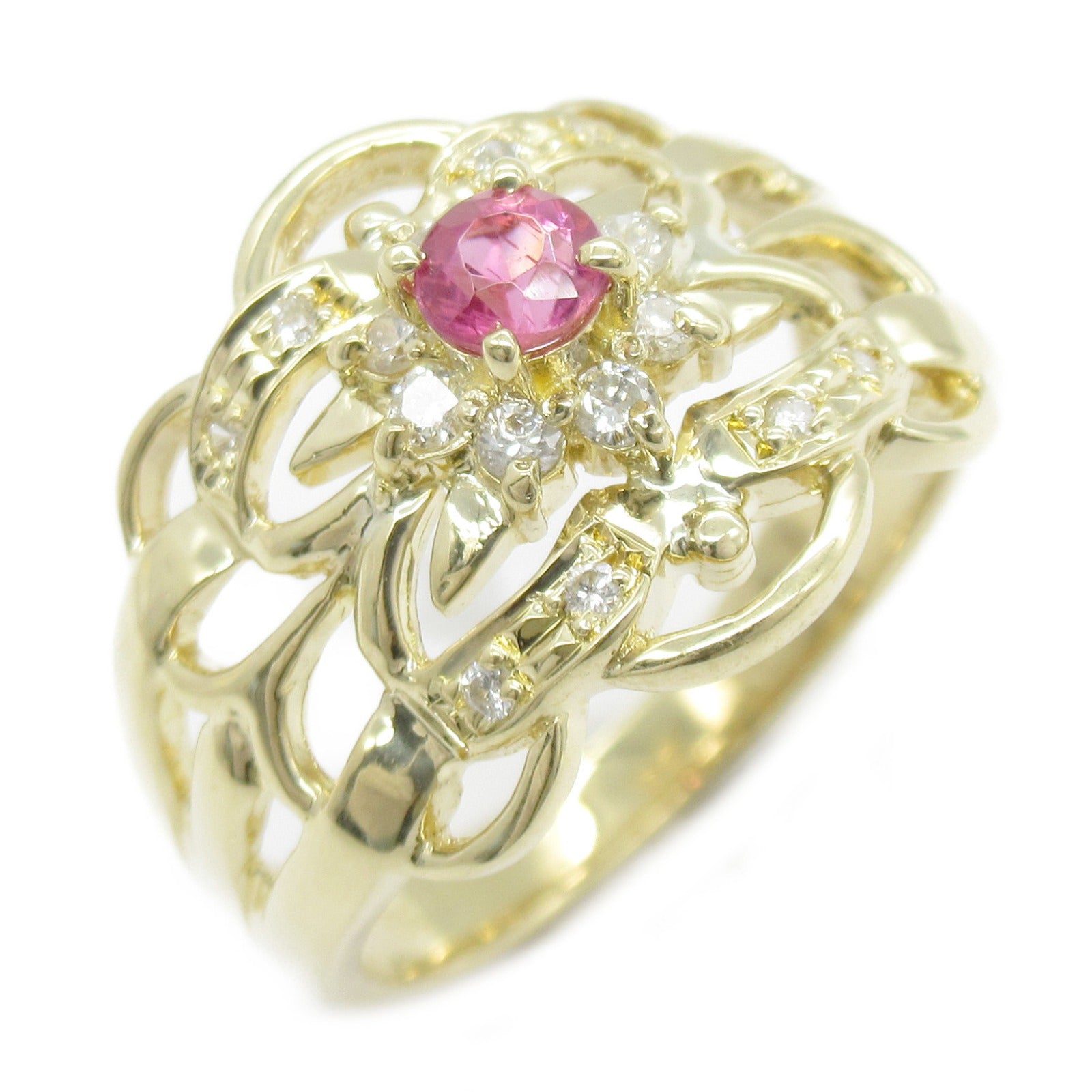 K18 Yellow Gold Pink Tourmaline Diamond Ring