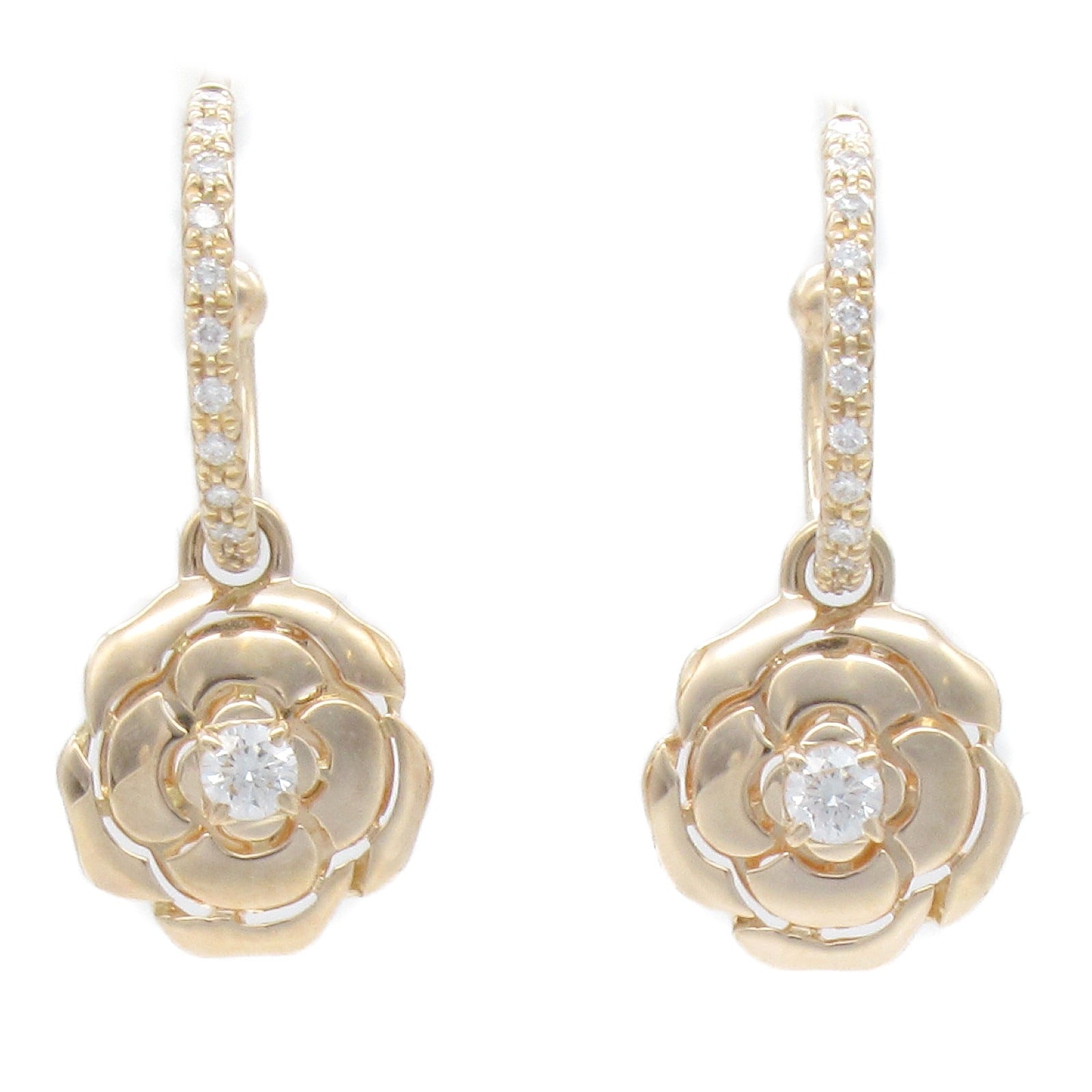 Chanel Camellia Diamond Earrings K18PG