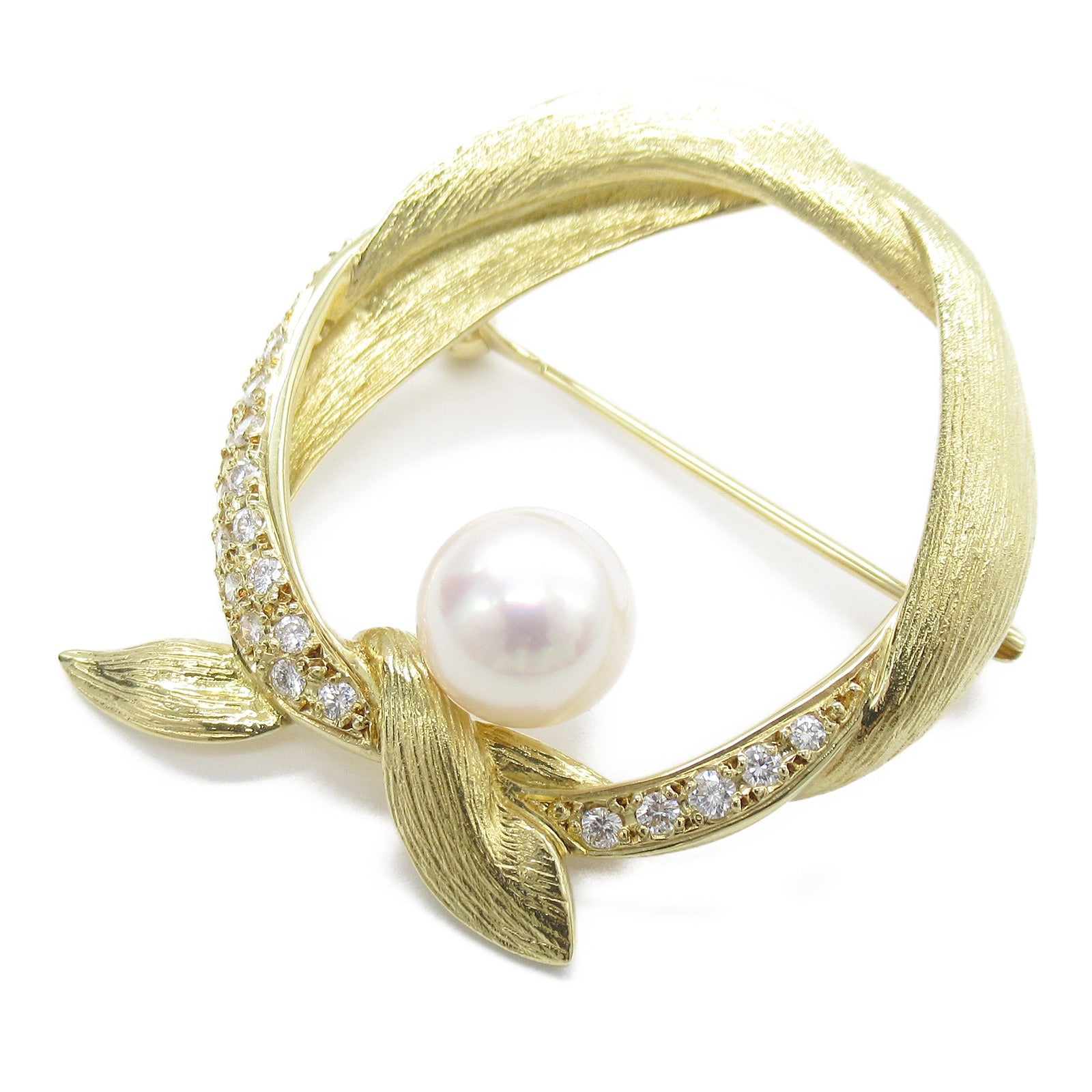 MIKIMOTO Akoya Pearl Diamond Brooch K18 YG