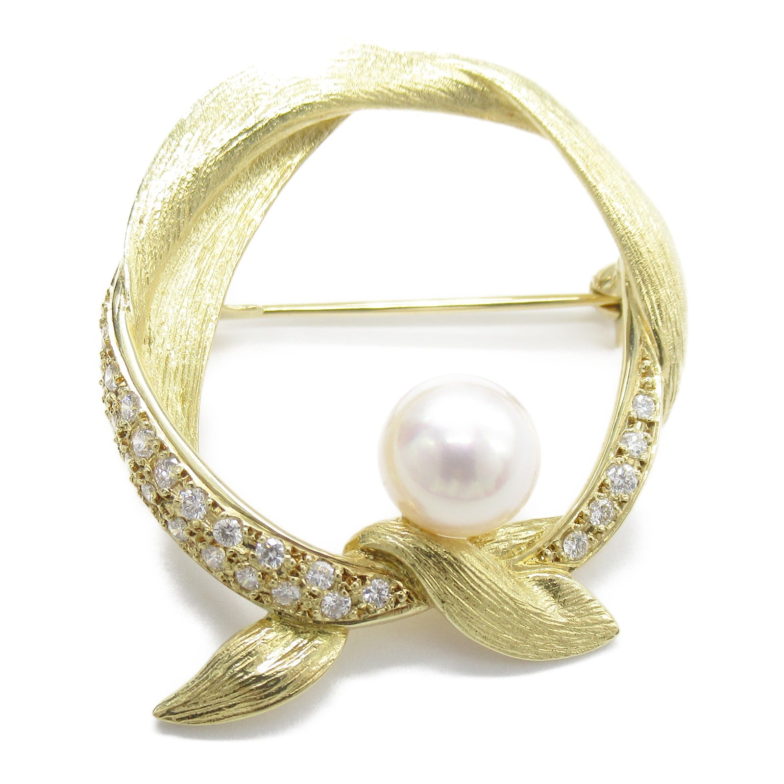 MIKIMOTO Akoya Pearl Diamond Brooch K18 YG