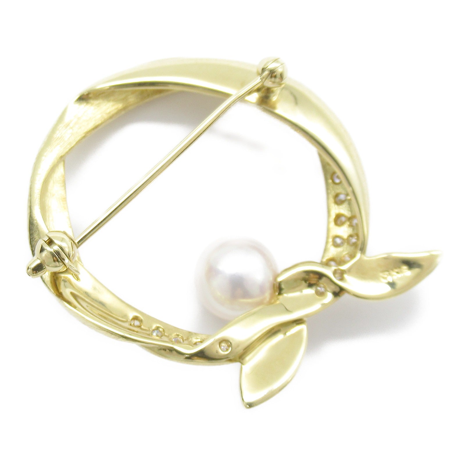 MIKIMOTO Akoya Pearl Diamond Brooch K18 YG