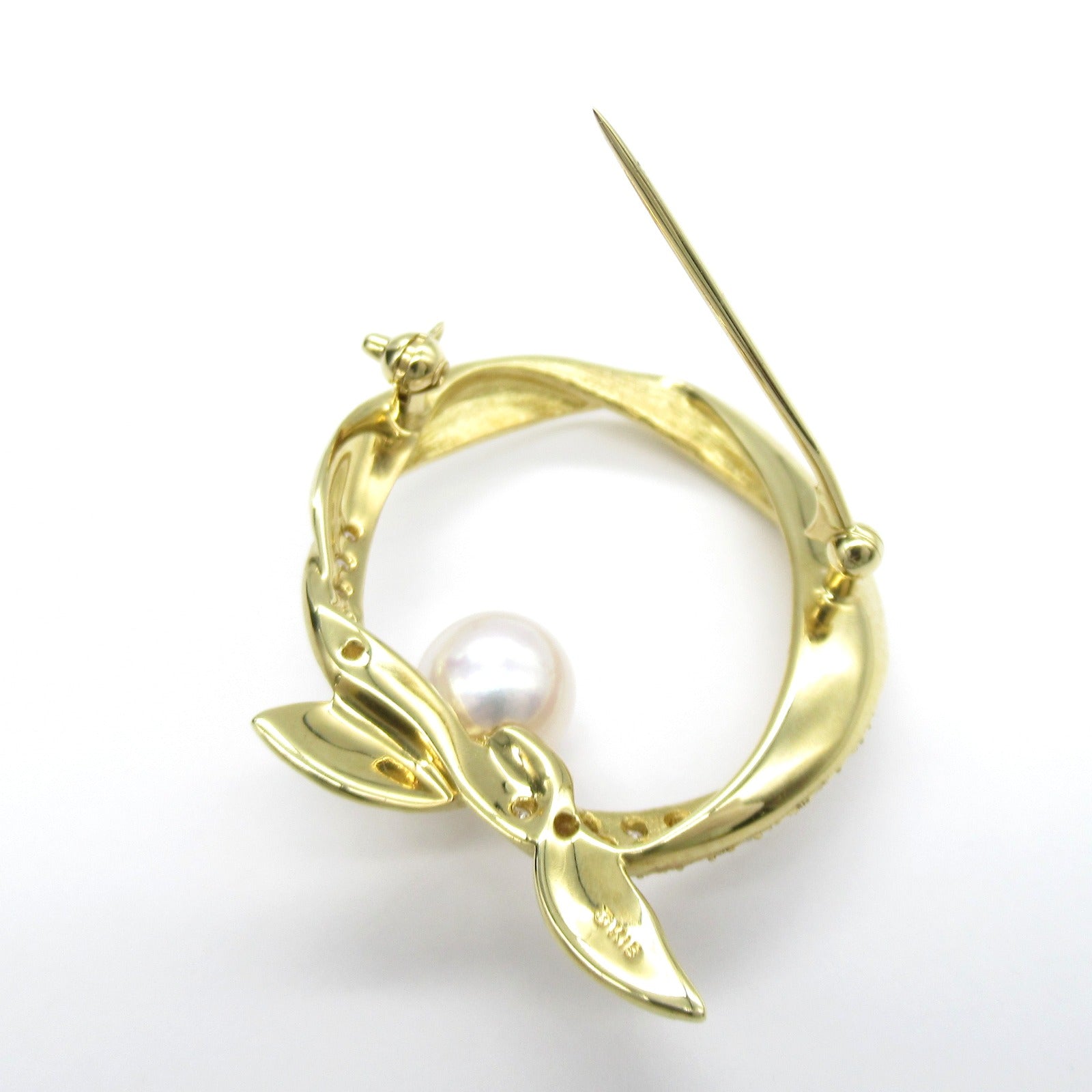 MIKIMOTO Akoya Pearl Diamond Brooch K18 YG