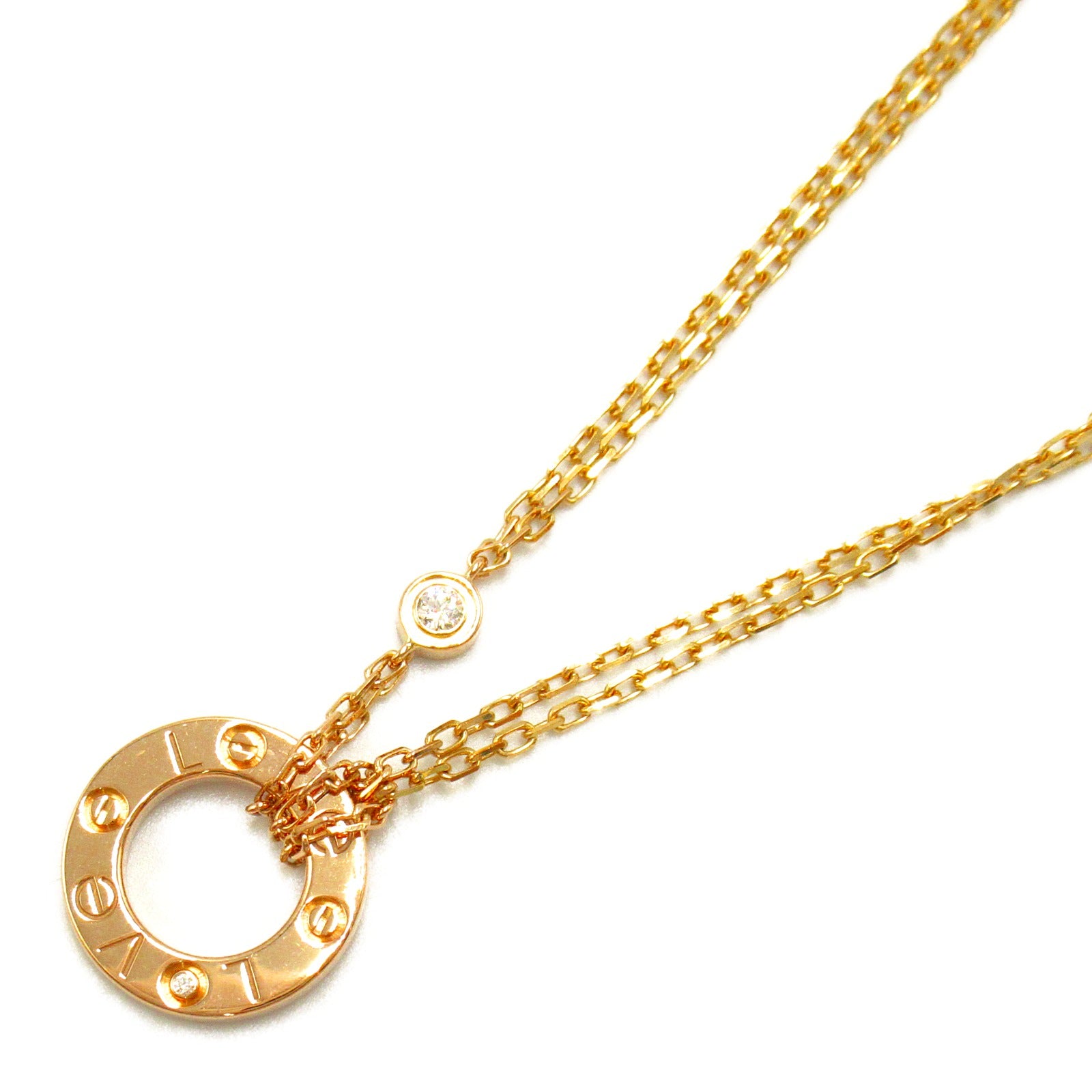 Cartier Love Circle 2P Diamond Necklace K18 YG