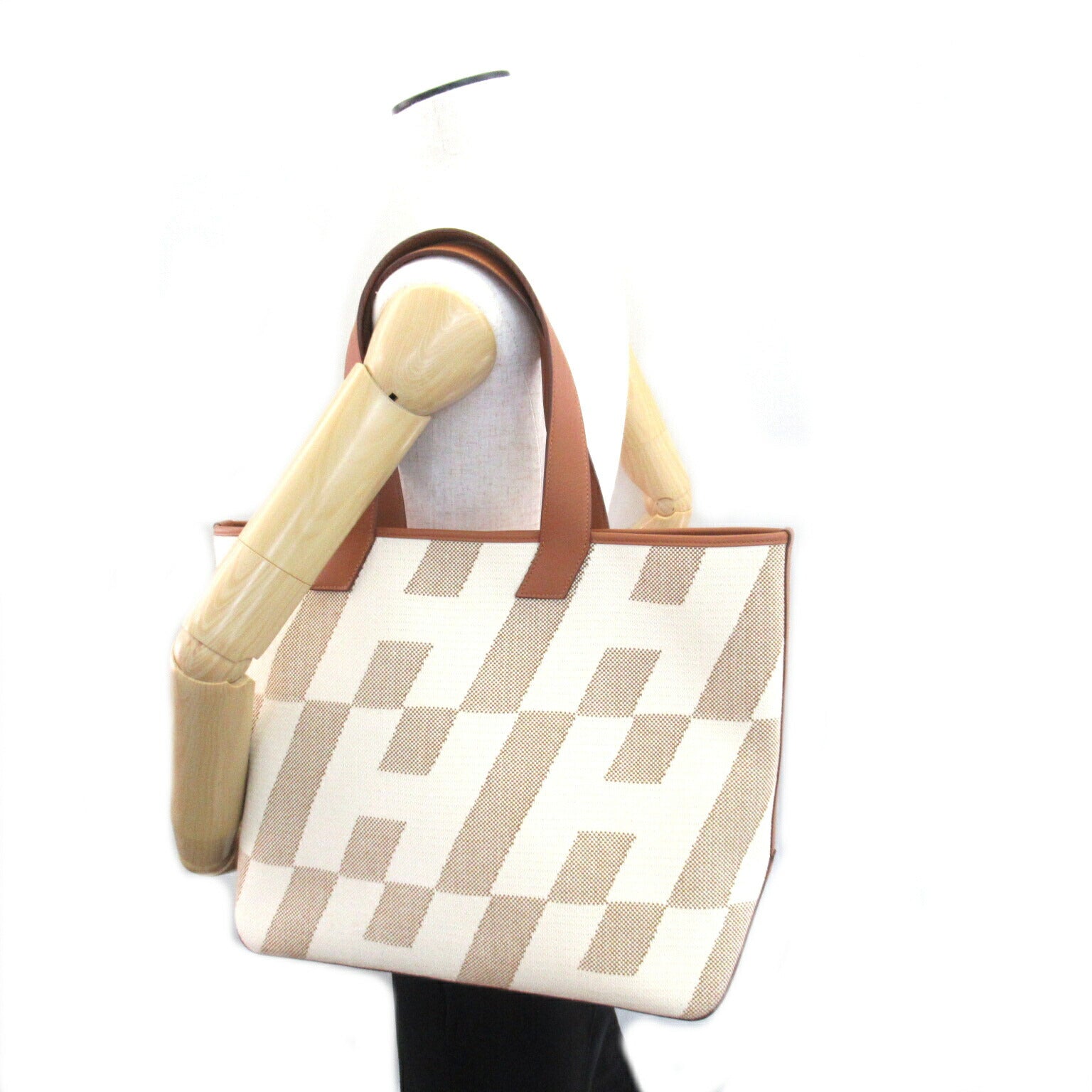 Hermes H Ambie GM Canvas Leather Tote Bag