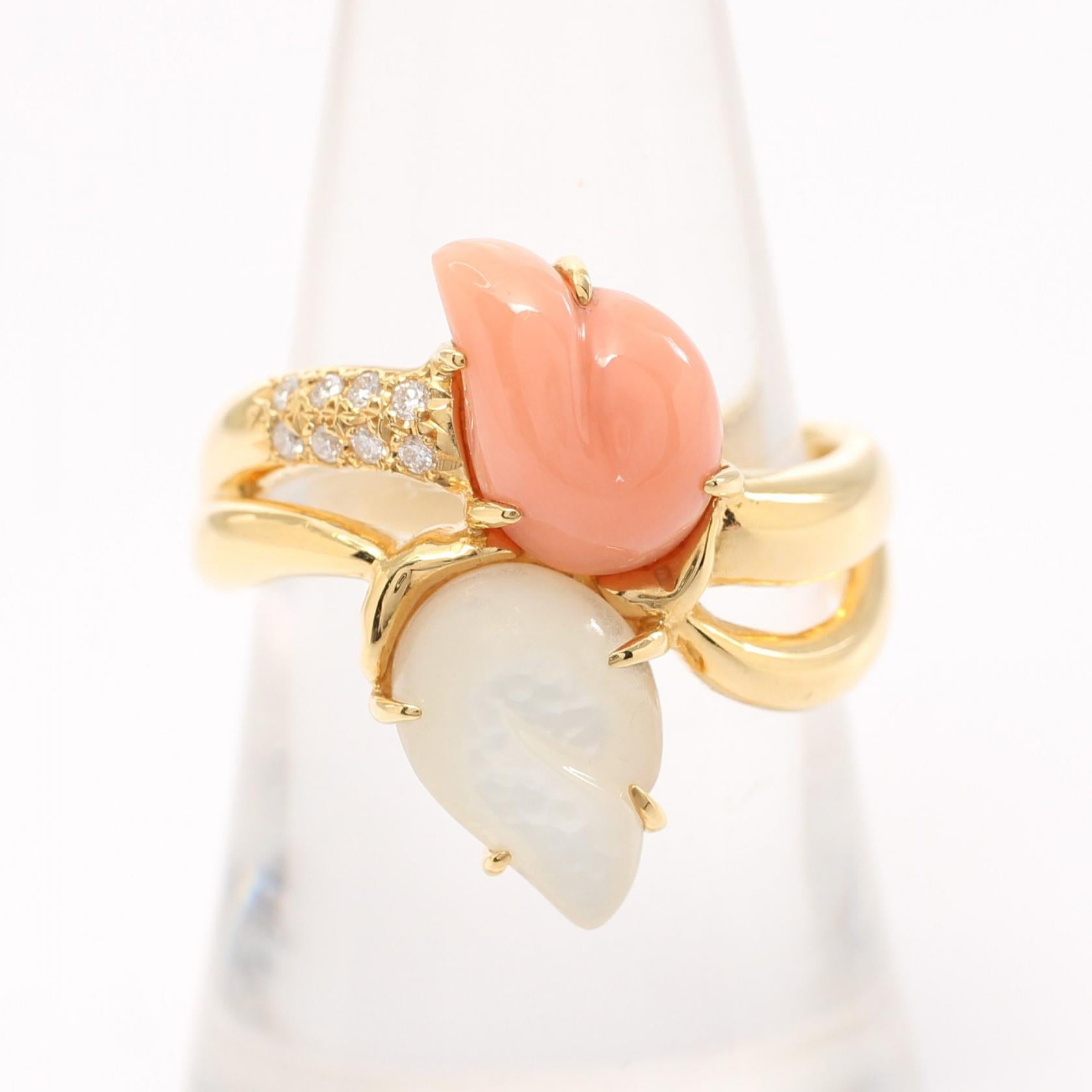 Tasaki K18 Gold Diamond Coral Shell Ring