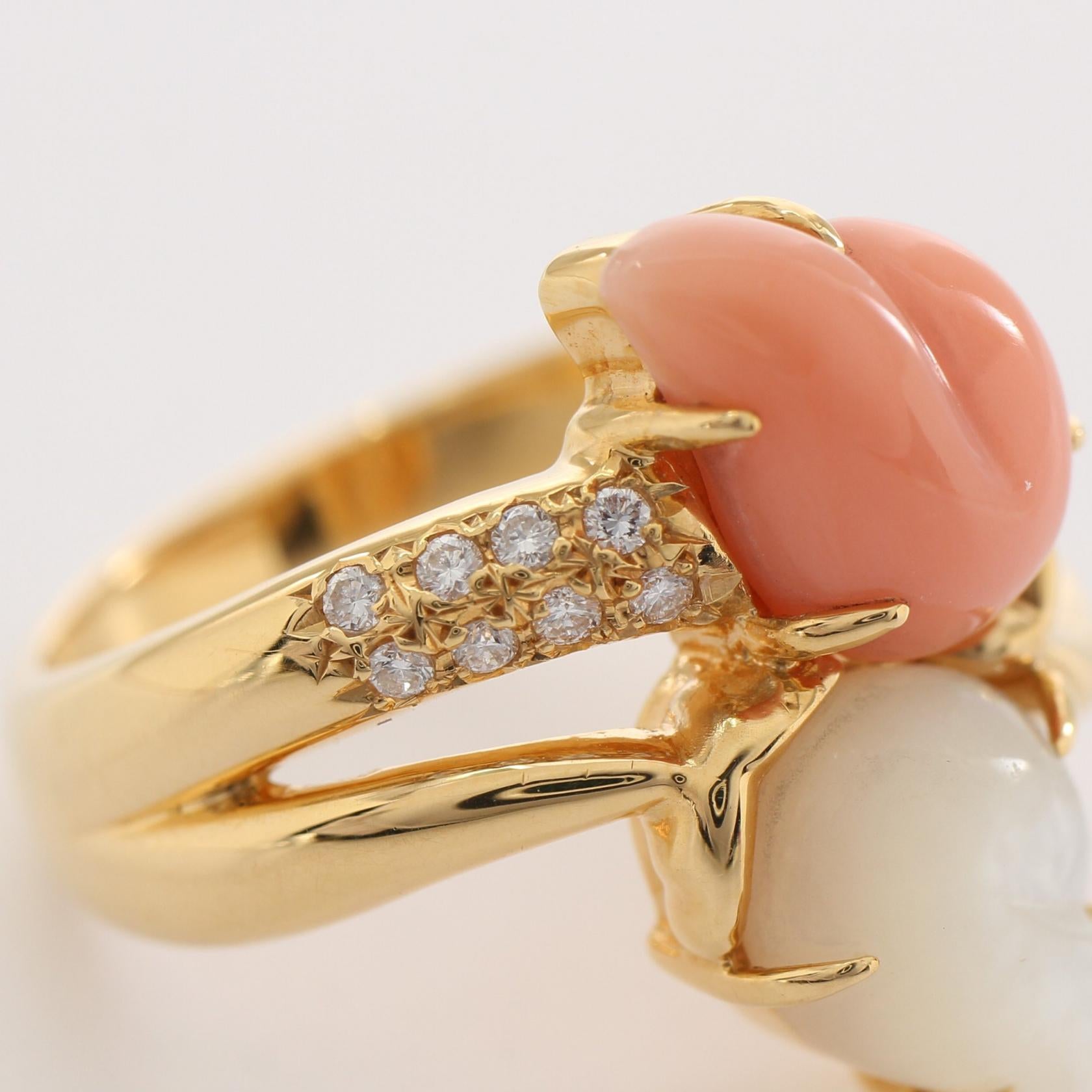 Tasaki K18 Gold Diamond Coral Shell Ring