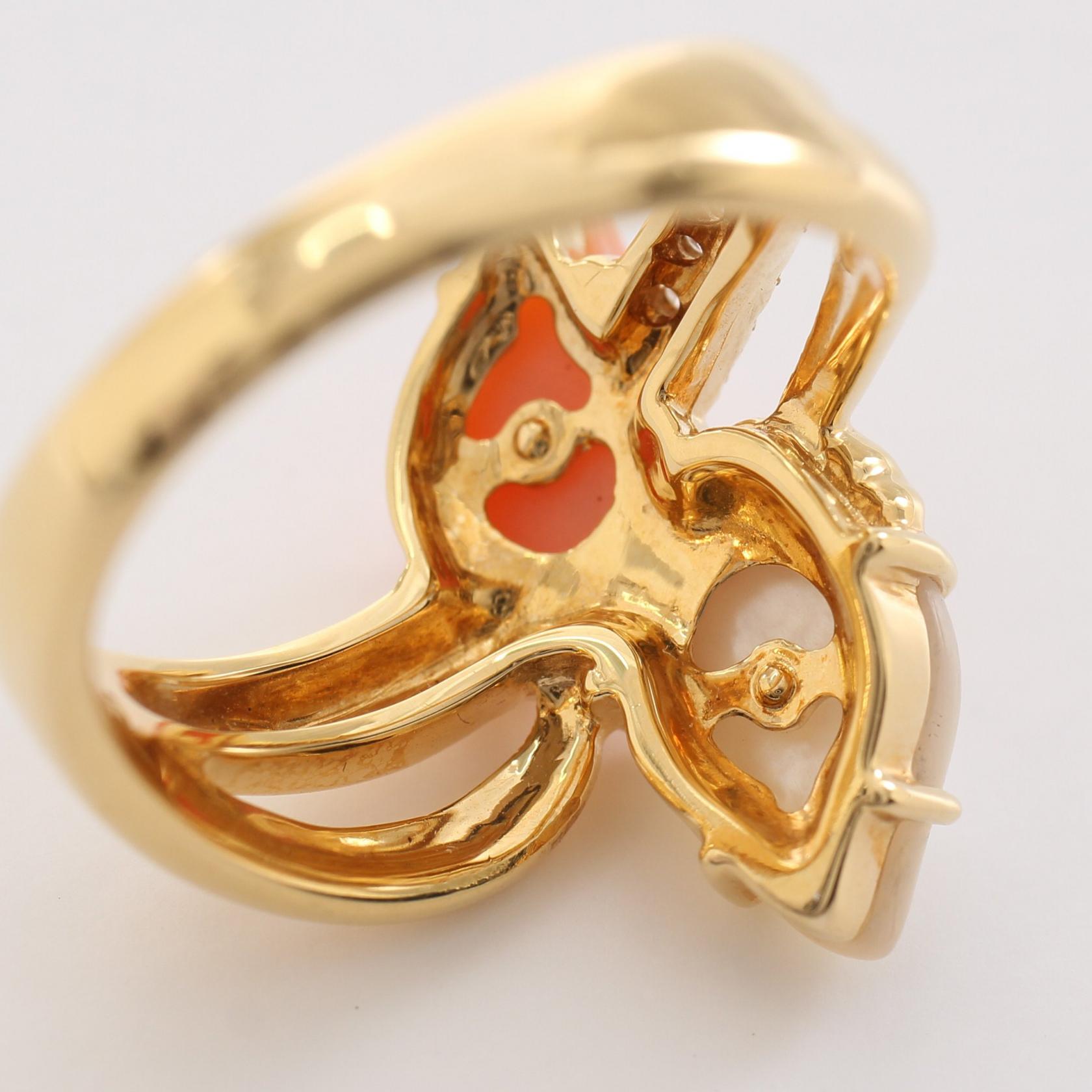 Tasaki K18 Gold Diamond Coral Shell Ring