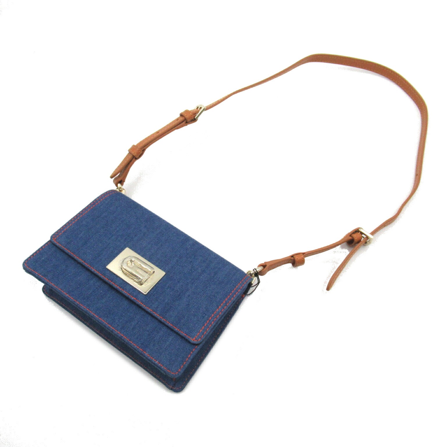 Furla Denim Leather Shoulder Bag Blue