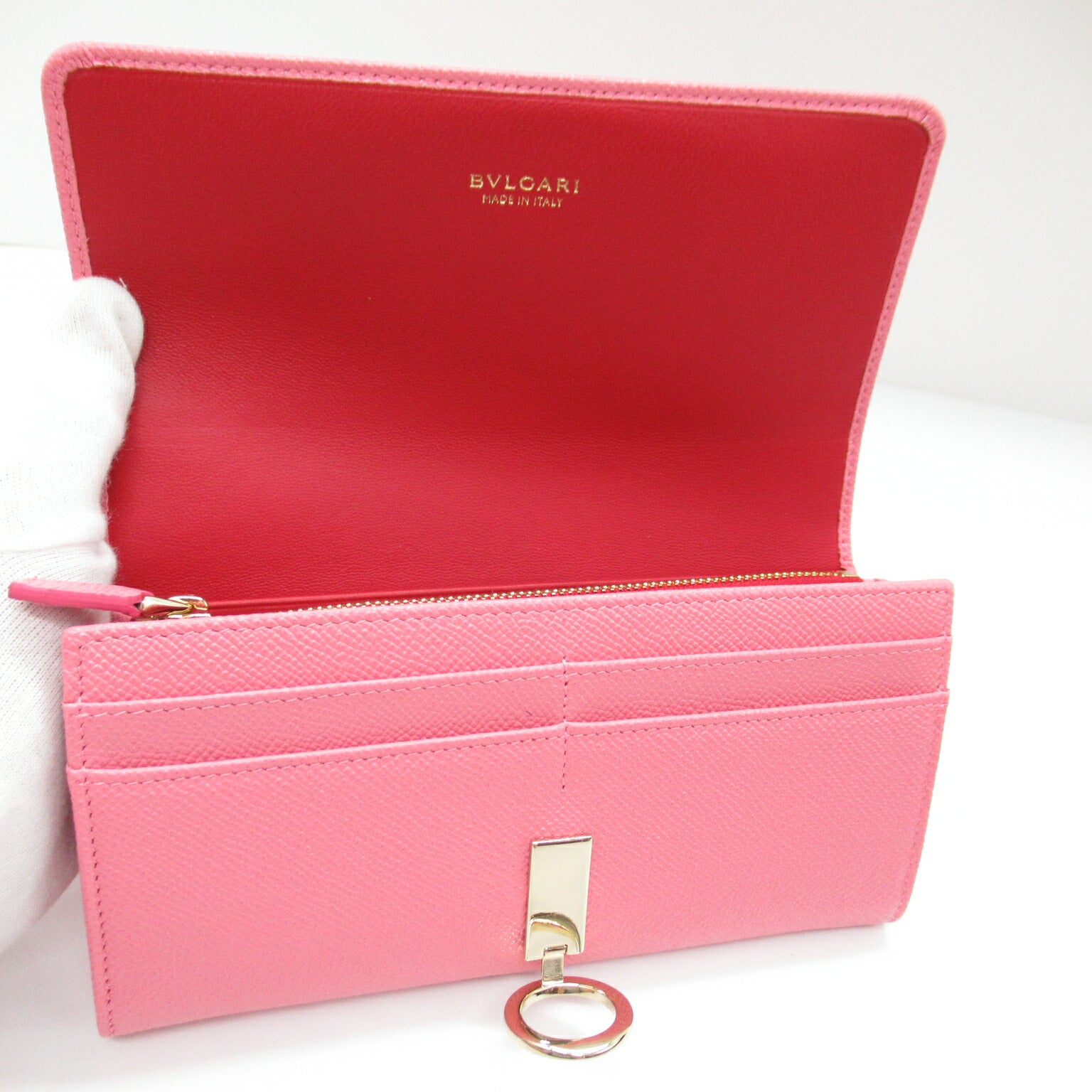 Bvlgari Bifold Long Wallet Leather Pink