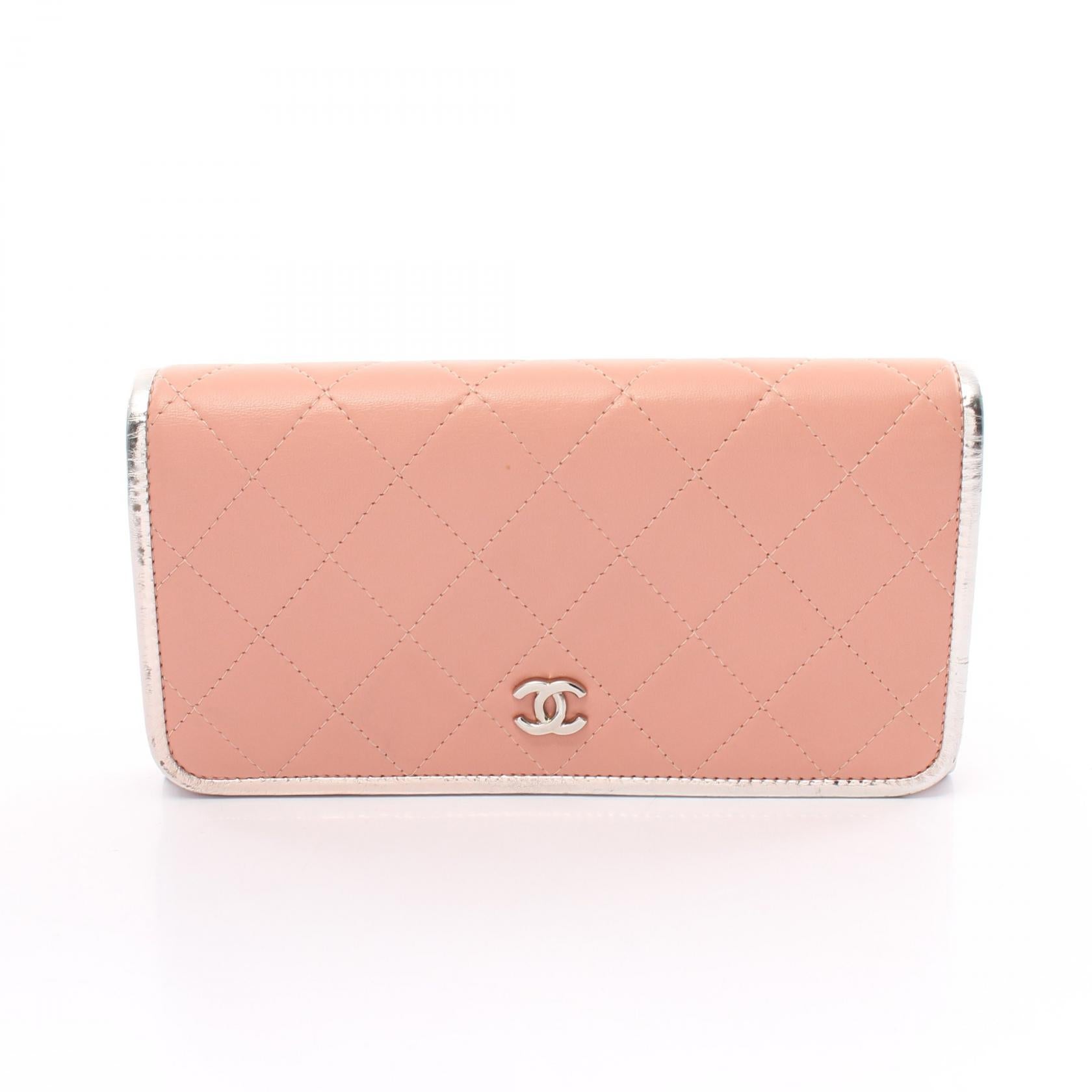 Chanel Matelasse Leather Long Wallet Pink