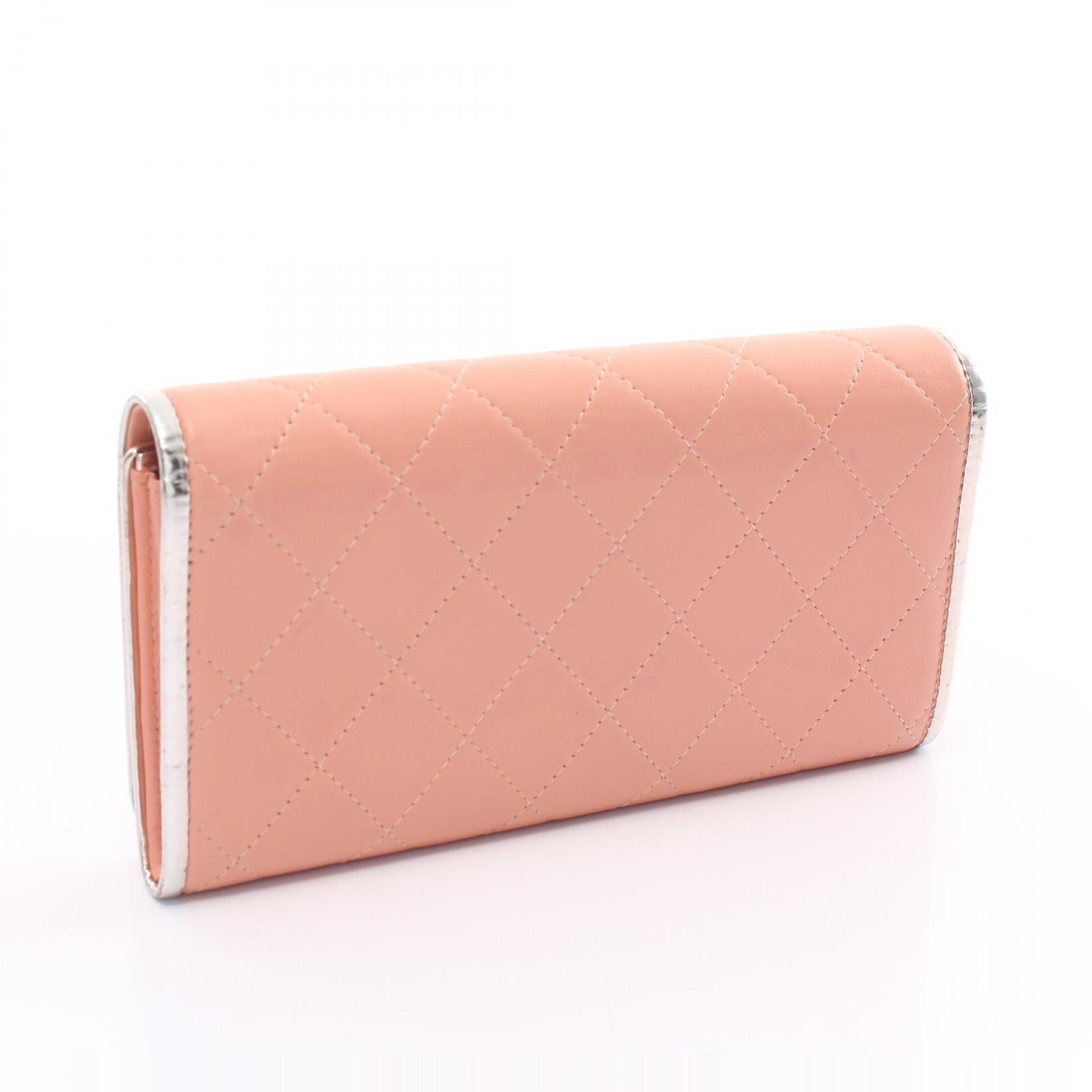 Chanel Matelasse Leather Long Wallet Pink