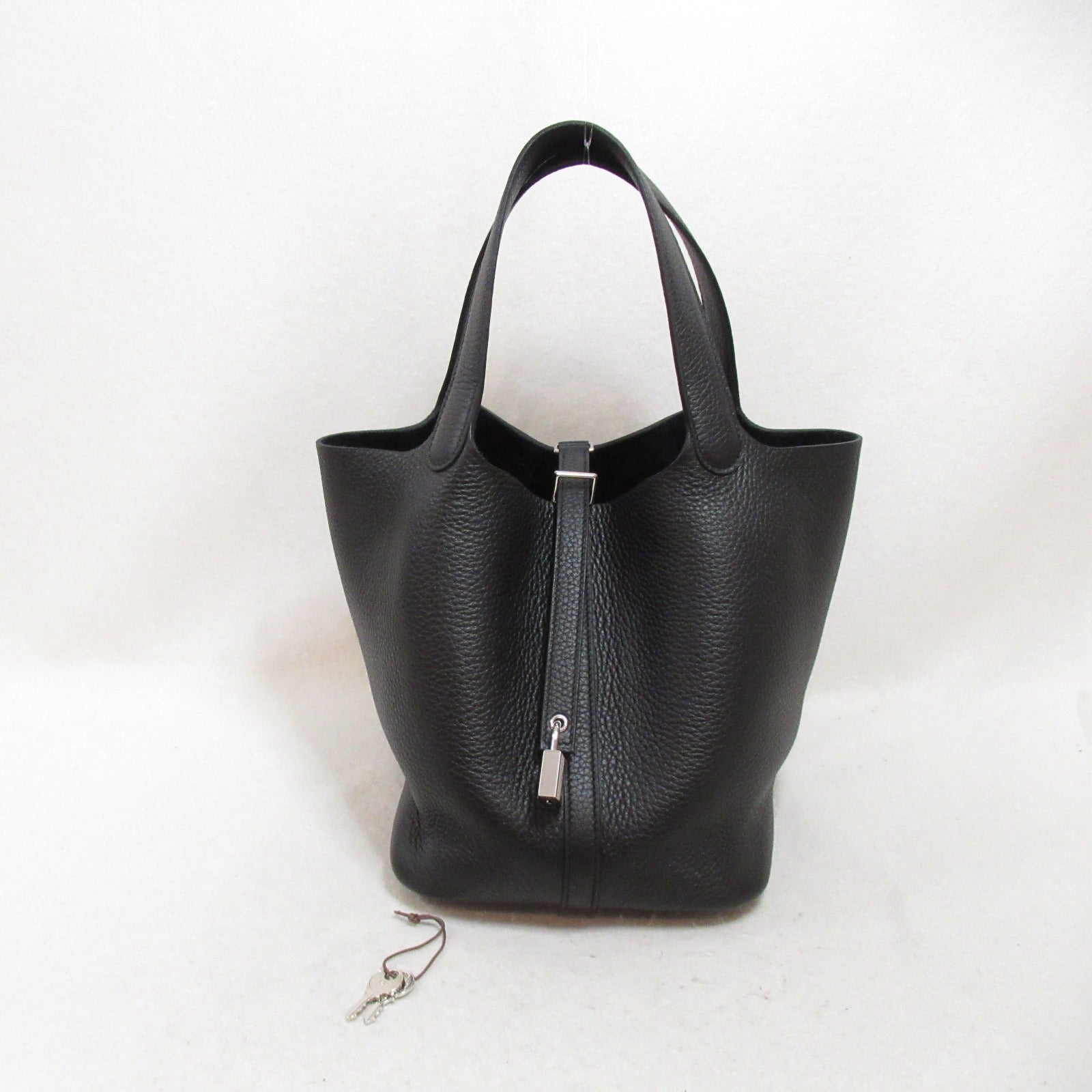 Hermes Picotin Lock MM Black Leather Tote Bag