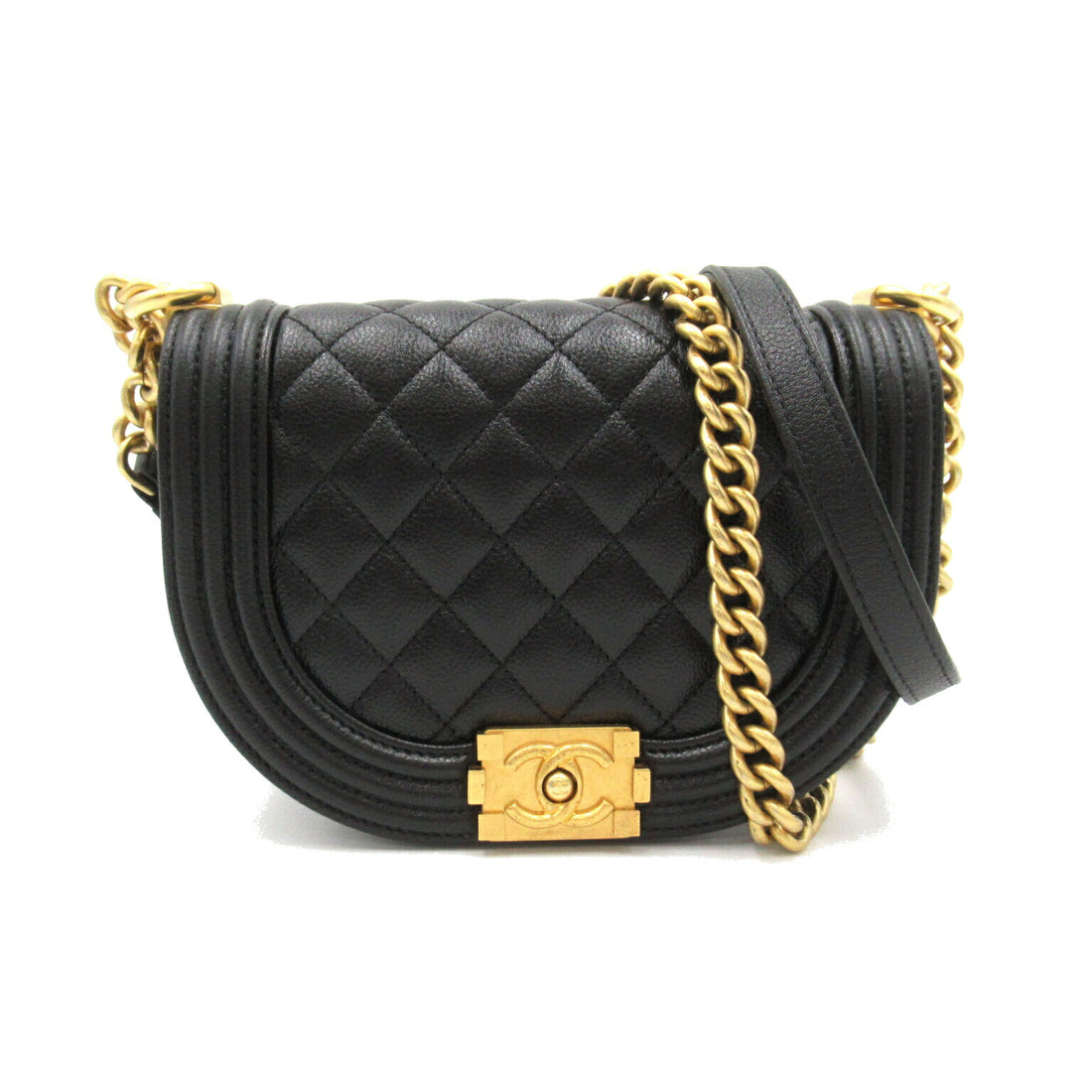 Chanel Boy Caviar Chain Shoulder Bag Black