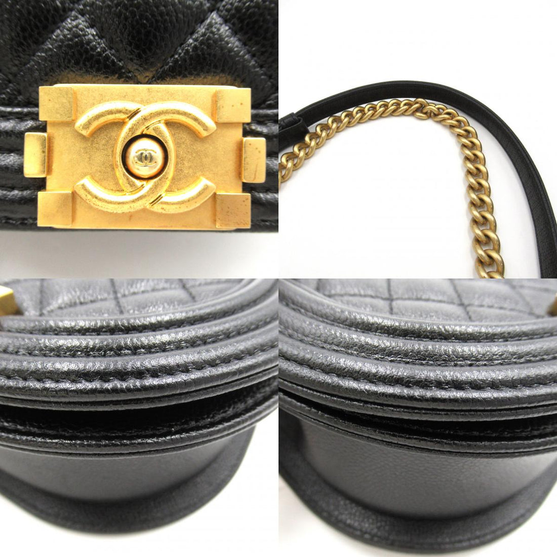 Chanel Boy Caviar Chain Shoulder Bag Black