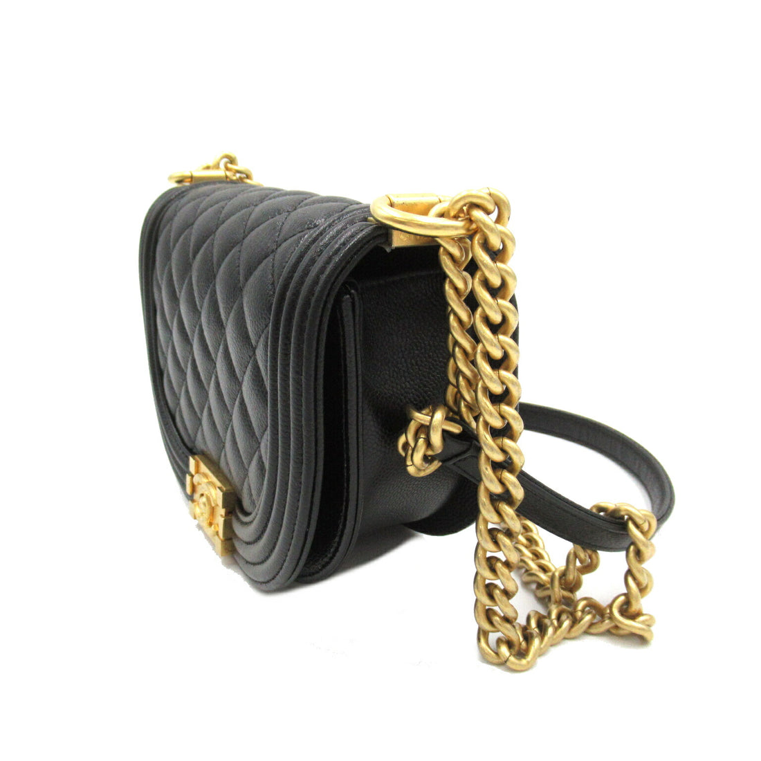 Chanel Boy Caviar Chain Shoulder Bag Black