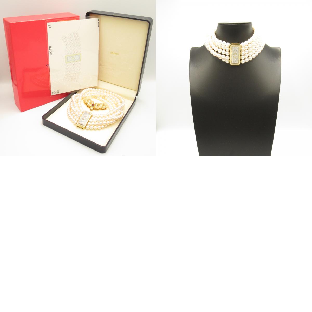 Tasaki Akoya Pearl Necklace K18 Yellow Gold Pt900 Platinum Diamond Garnet