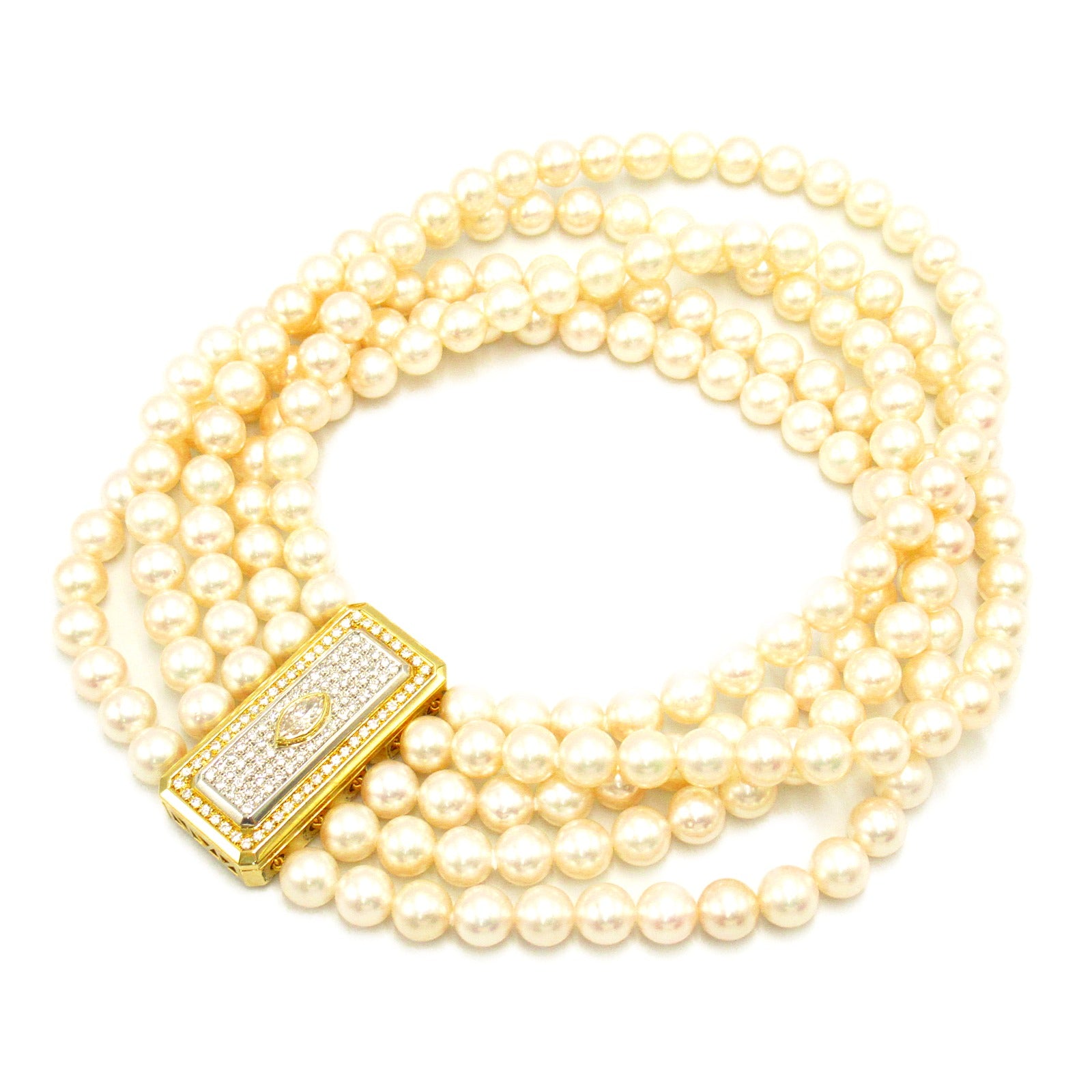 Tasaki Akoya Pearl Necklace K18 Yellow Gold Pt900 Platinum Diamond Garnet