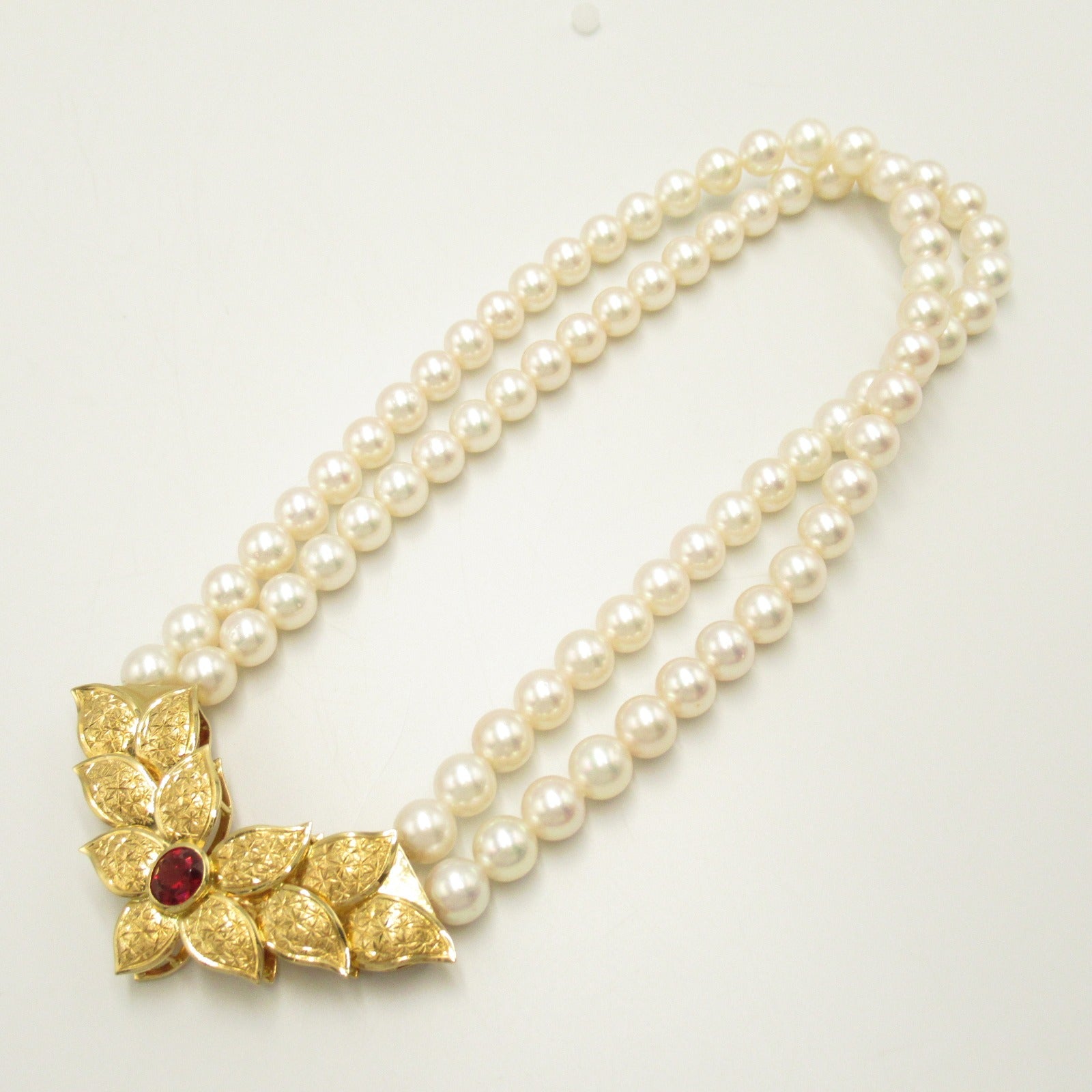 Tasaki Akoya Pearl Necklace K18 Yellow Gold Pt900 Platinum Diamond Garnet