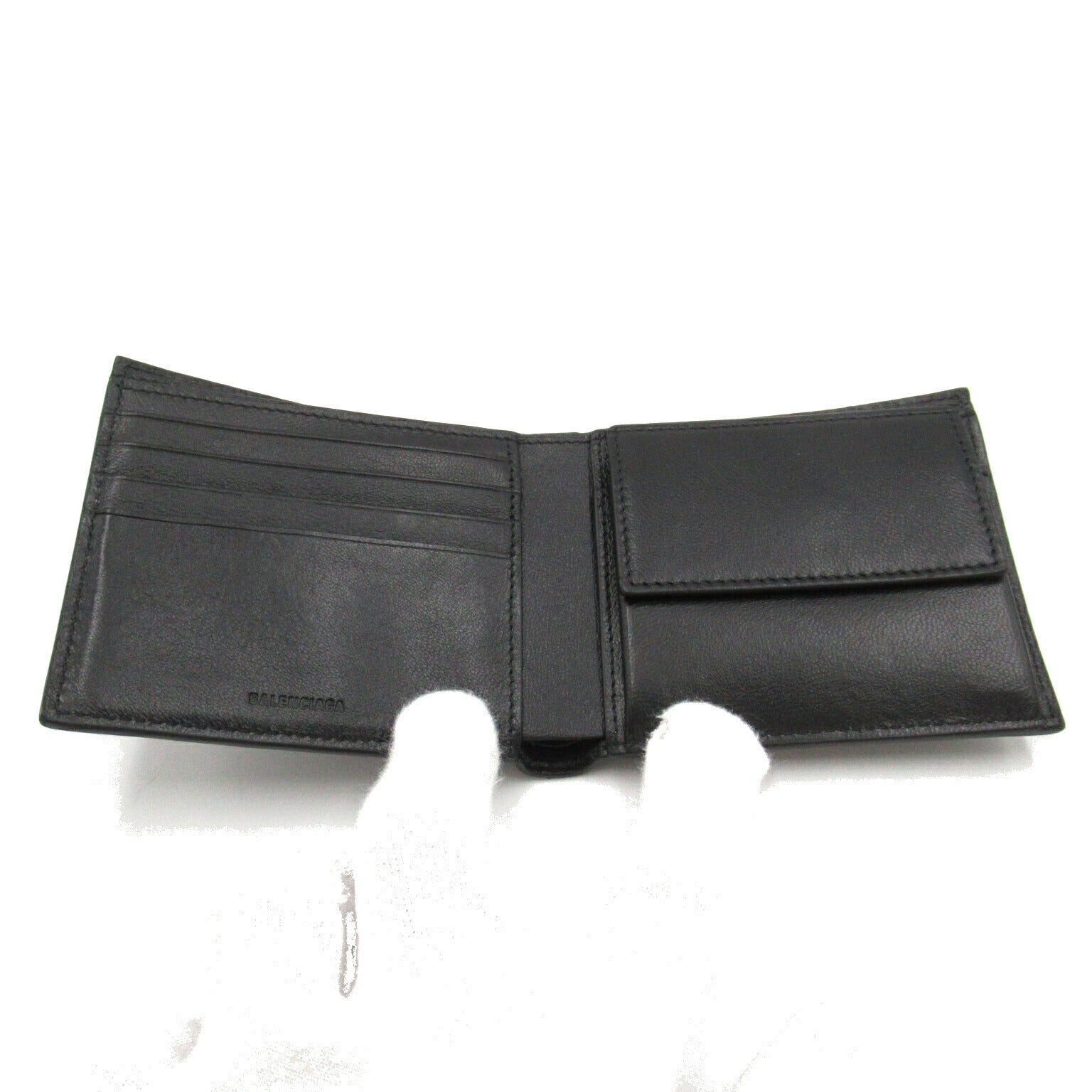 Balenciaga Embossed Leather Bifold Wallet Black